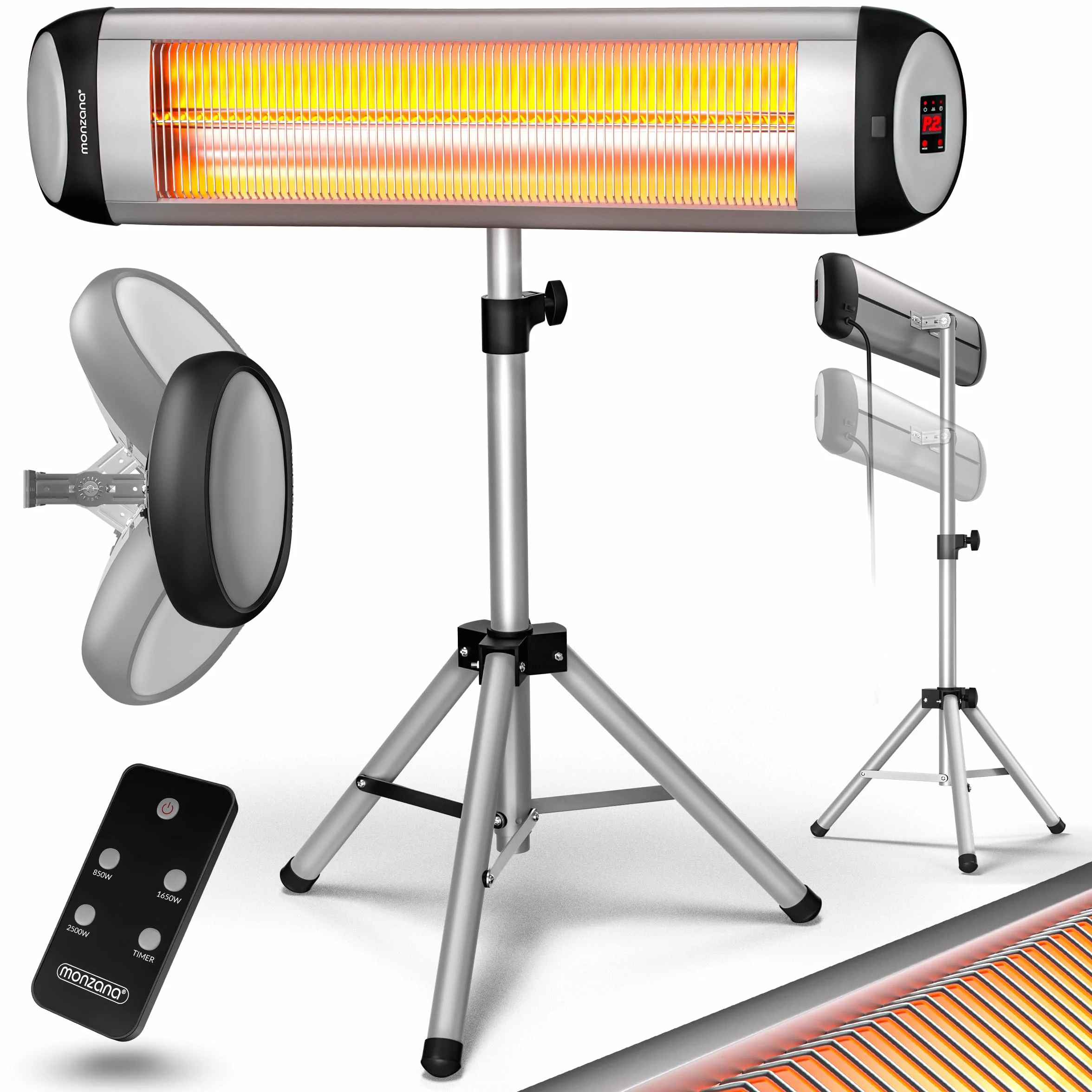 MONZANA Stufa Elettrica a Infrarossi MZH2500 2500W 110-175cm Telecomando Timer 24h