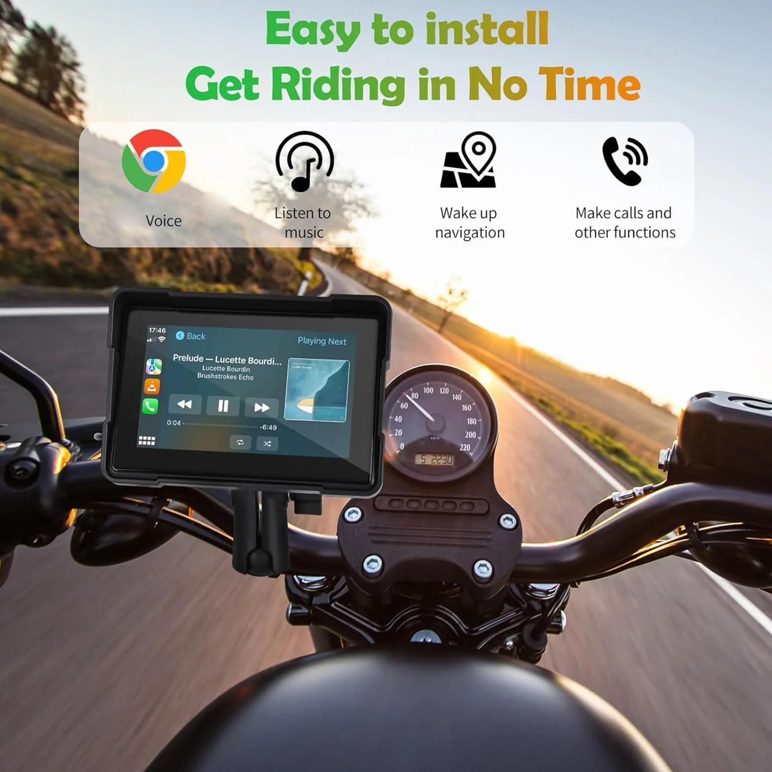 Euakee 5 Pollici Impermeabile Touch Screen Moto Car-play & Android Auto Navigatione GPS Wireless 1000 Nit
