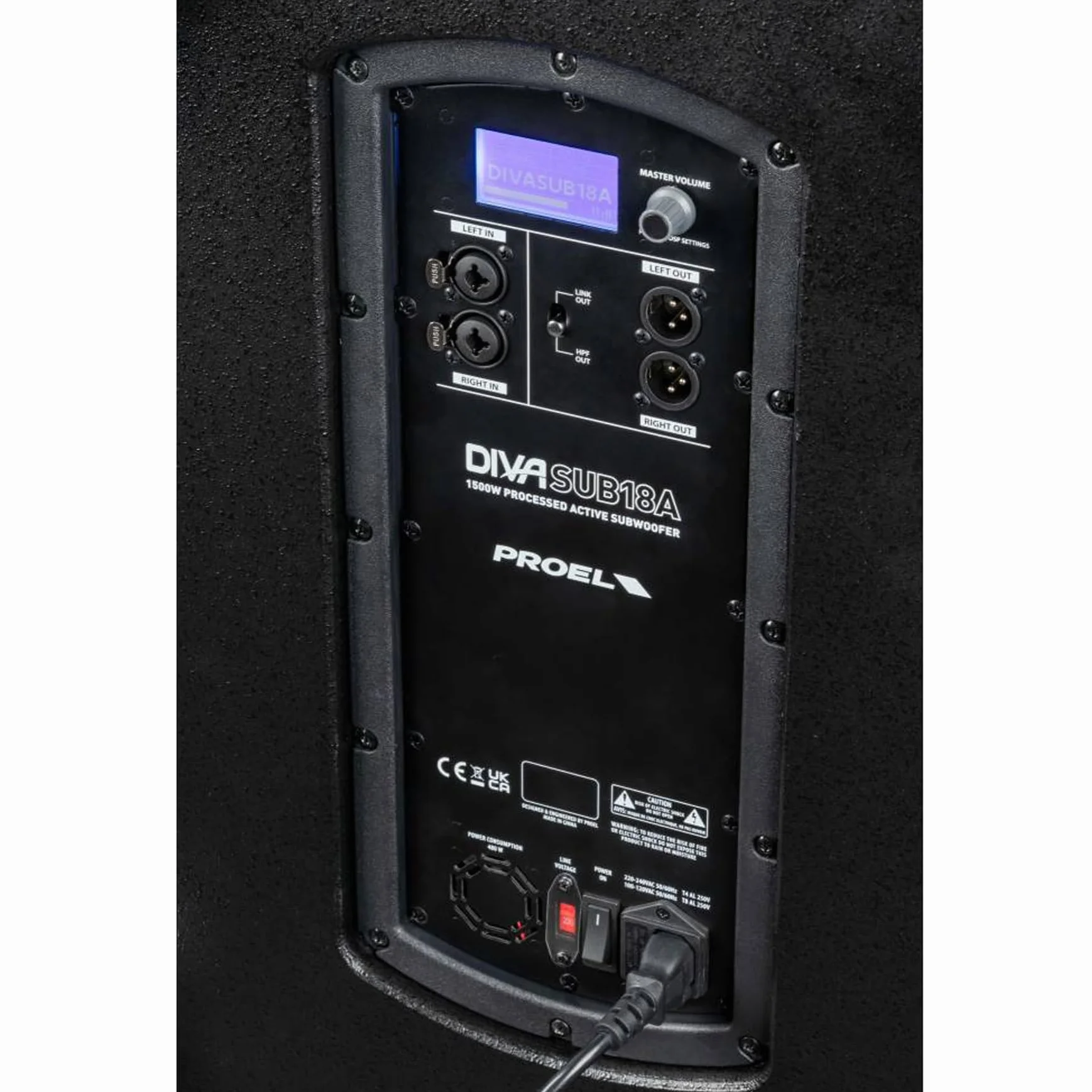 PROEL DIVASUB18A Subwoofer 18" 1500W Picco Display LCD Controllo Manopola Singola Nero