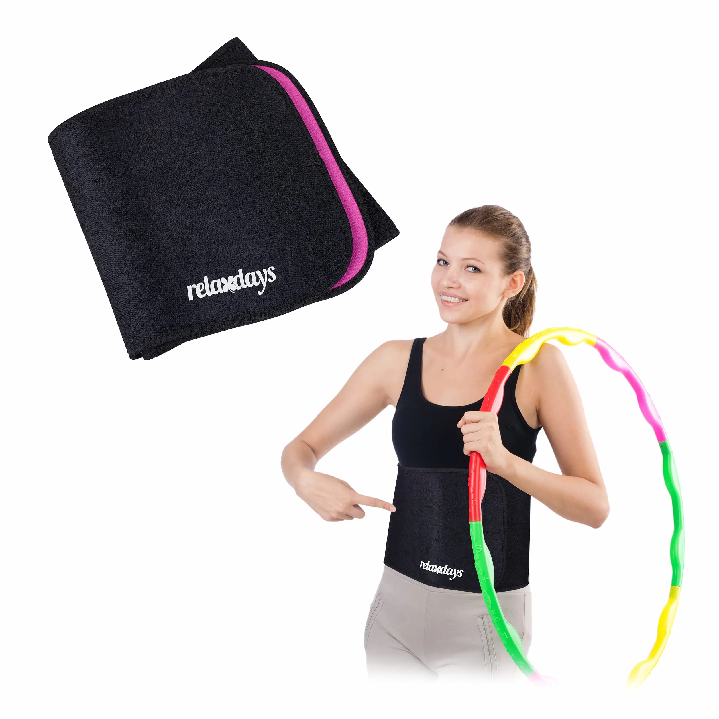 Relaxdays Fascia Addominale Hula Hoop, Cintura Sport per Donne in Neoprene, con Chiusura a Strappo, V.Misure, Rosa Nera