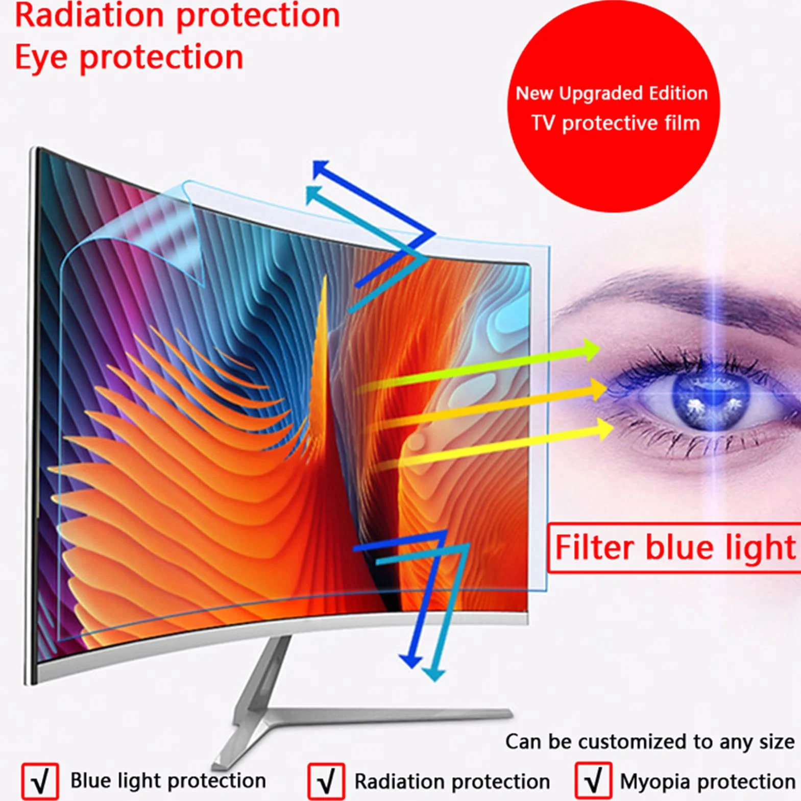 Protettore di Schermo TV Opaco 55" 1221x689 Anti Abbagliamento Anti Luce Blu Anti Impronte Digitali