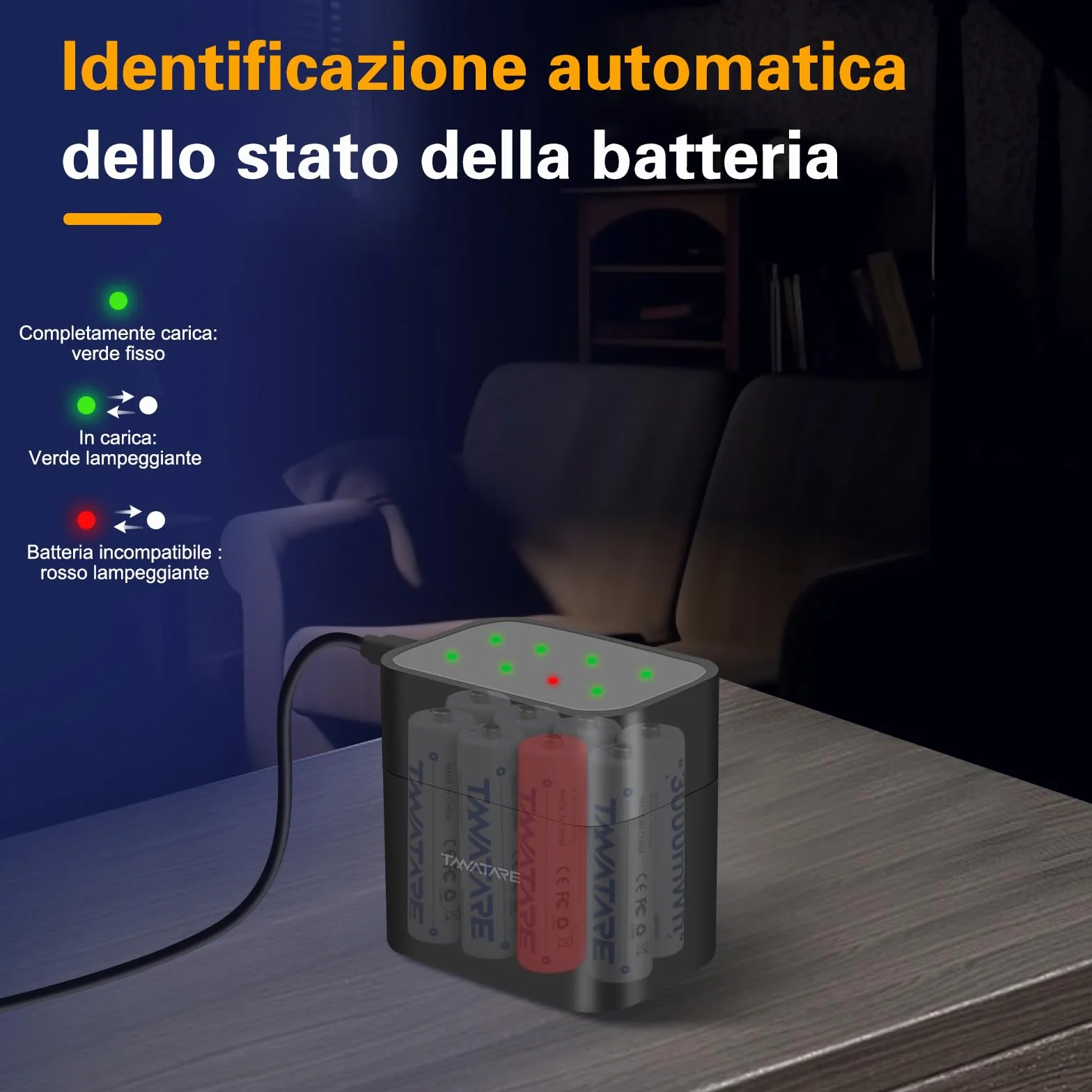 Tanatare Batterie al Litio AA Ricaricabili 8 Pack con Caricatore Veloce 1.5V 3000mWh