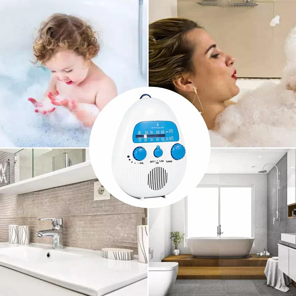 Radio FM Impermeabile Senza Fili per Bagno, Portatile AM FM con Altoparlante e Batteria