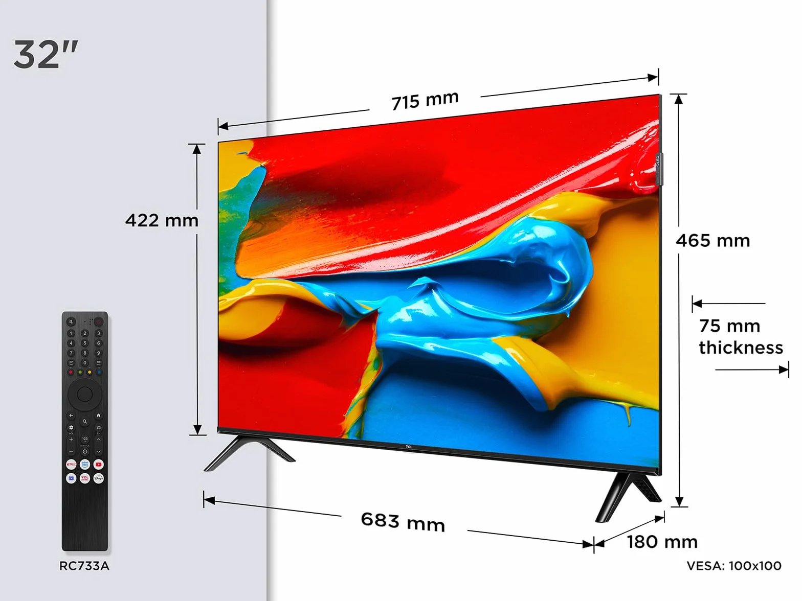 TCL 32V4C 32" HD Smart QLED Direct LED Android TV HDR Google Cast Google Home Design Delgado
