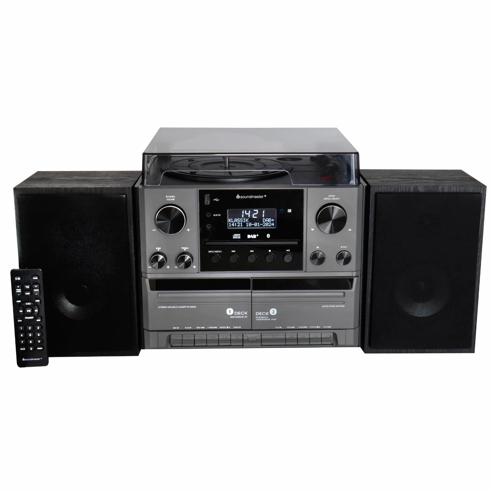Soundmaster MCD5600 Impianto stereo con giradischi DAB+ lettore CD a doppia cassetta USB MP3 Bluetooth nero