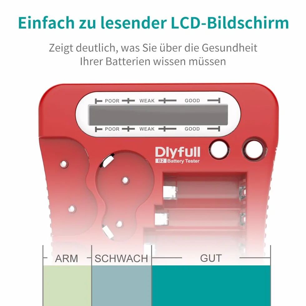 Dlyfull LCD Tester Batterie Universale per AA AAA C D 9V CR123A CR2 CRV3 2CR5 CRP2 Volt Checker Rosso