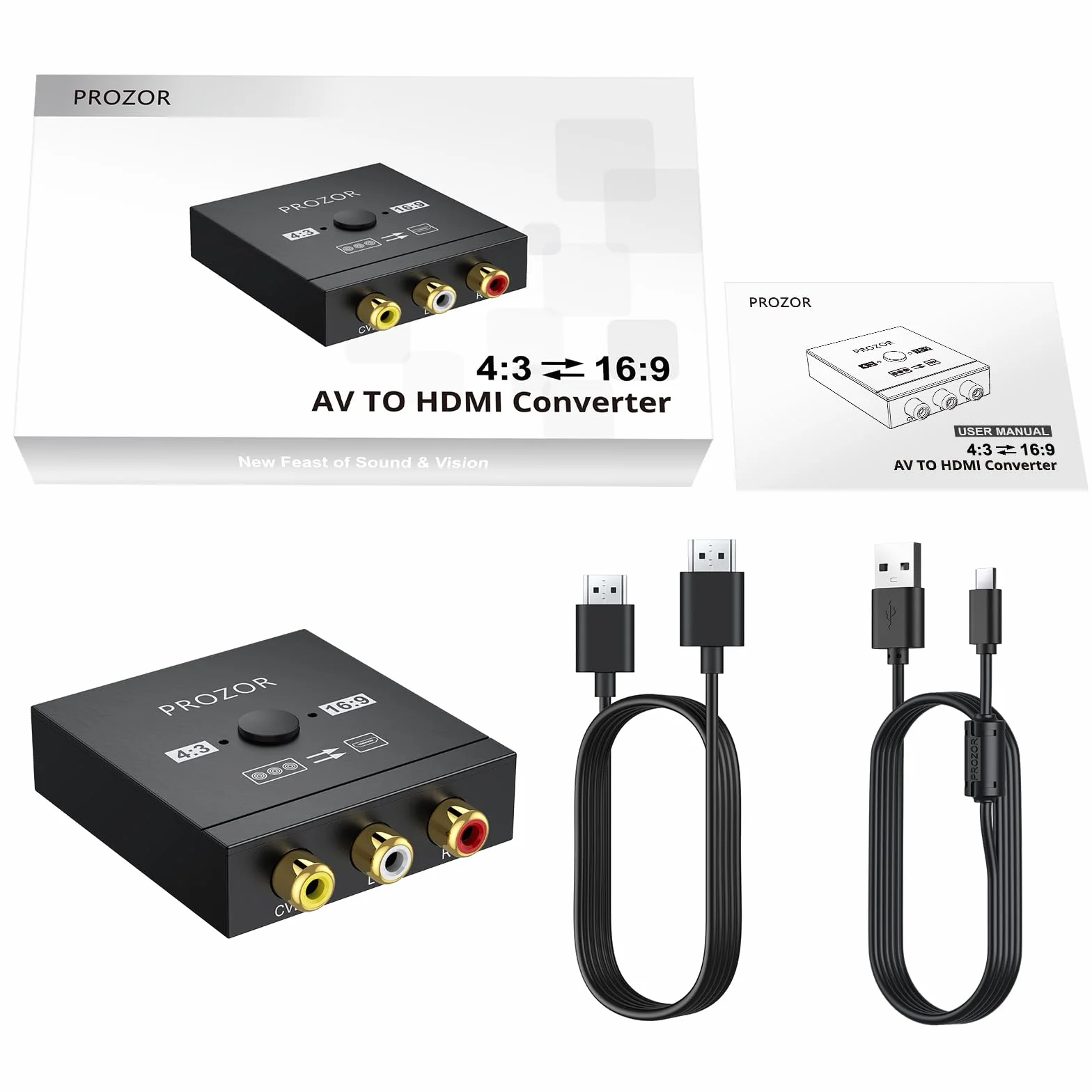 PROZOR Convertitore da RCA a HDMI 1080p CVBS Audio Video Composito PAL/NTSC per Wii PS1 PS2 N64