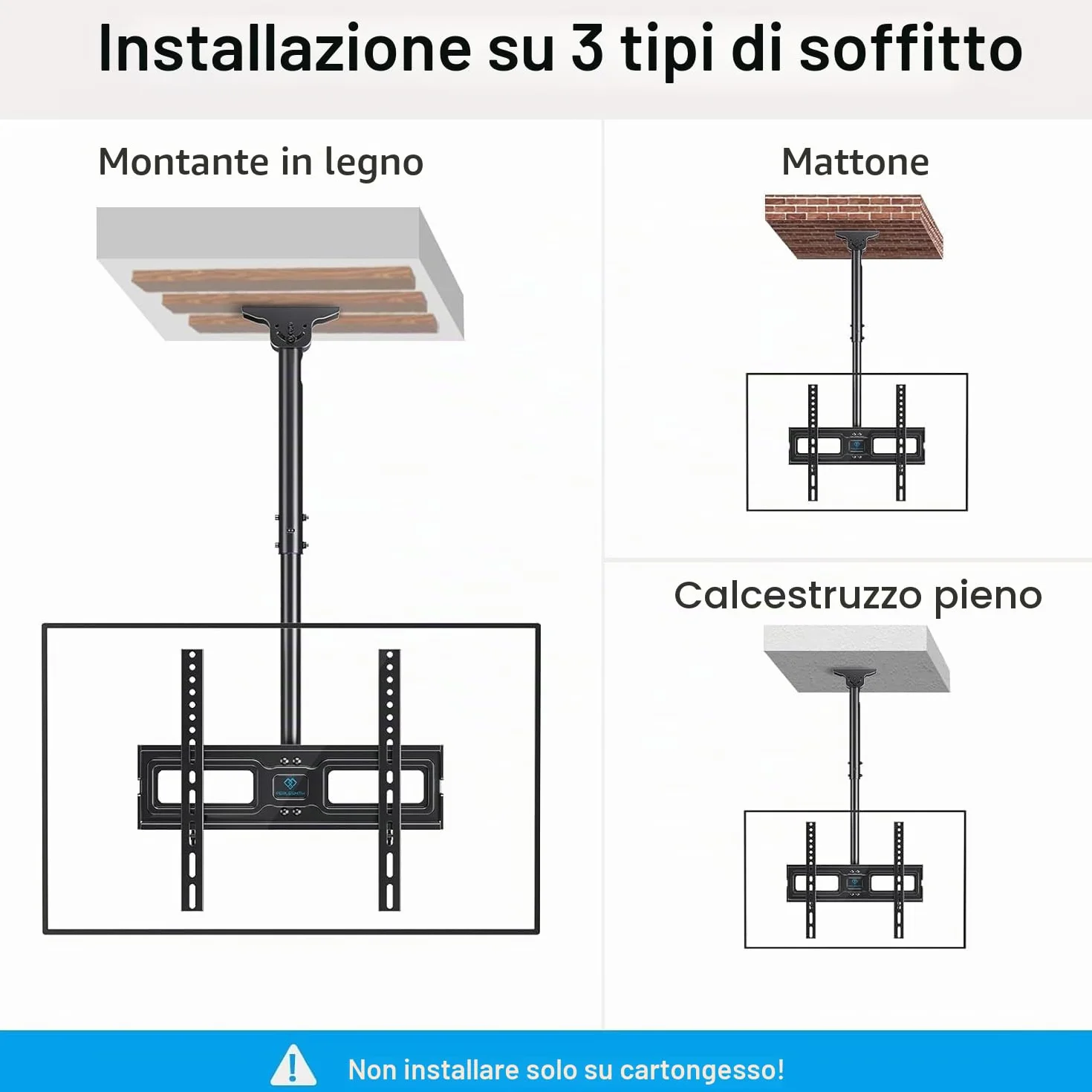 Supporto per TV da Soffitto Regolabile Girevole 26-65 pollici VESA 400x400mm 50kg