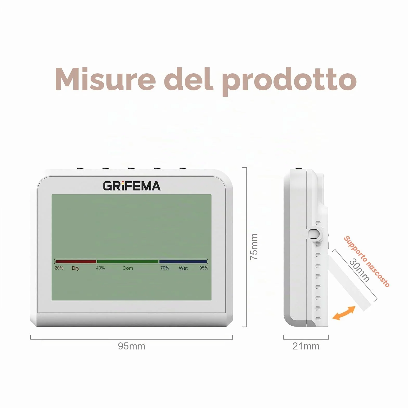 GRIFEMA GA2901 Termometro Igrometro Digitale con Retroilluminazione, Registrazione Max/Min, Bianco