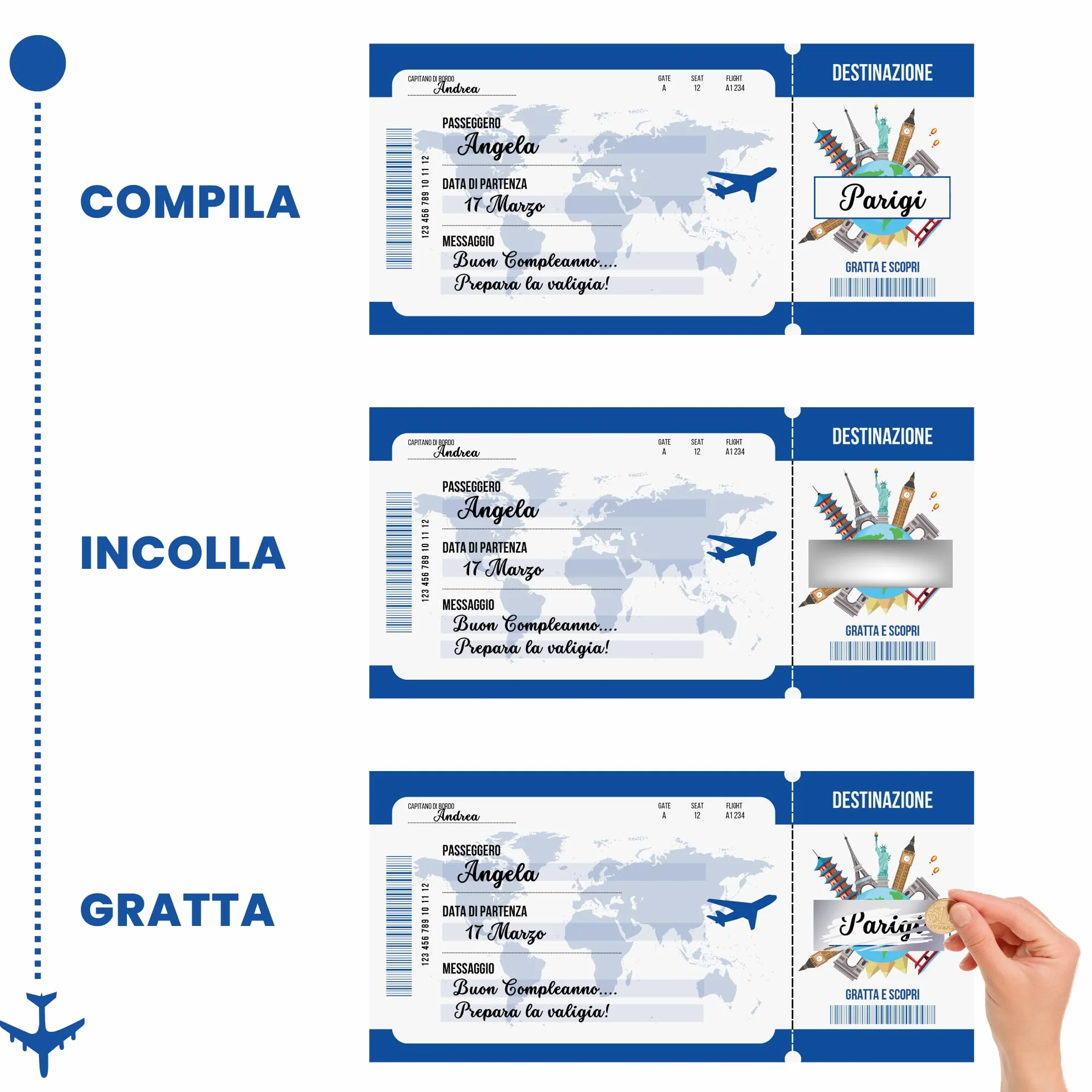 Generico homty Biglietto regalo viaggio a sorpresa finto da grattare da compilare