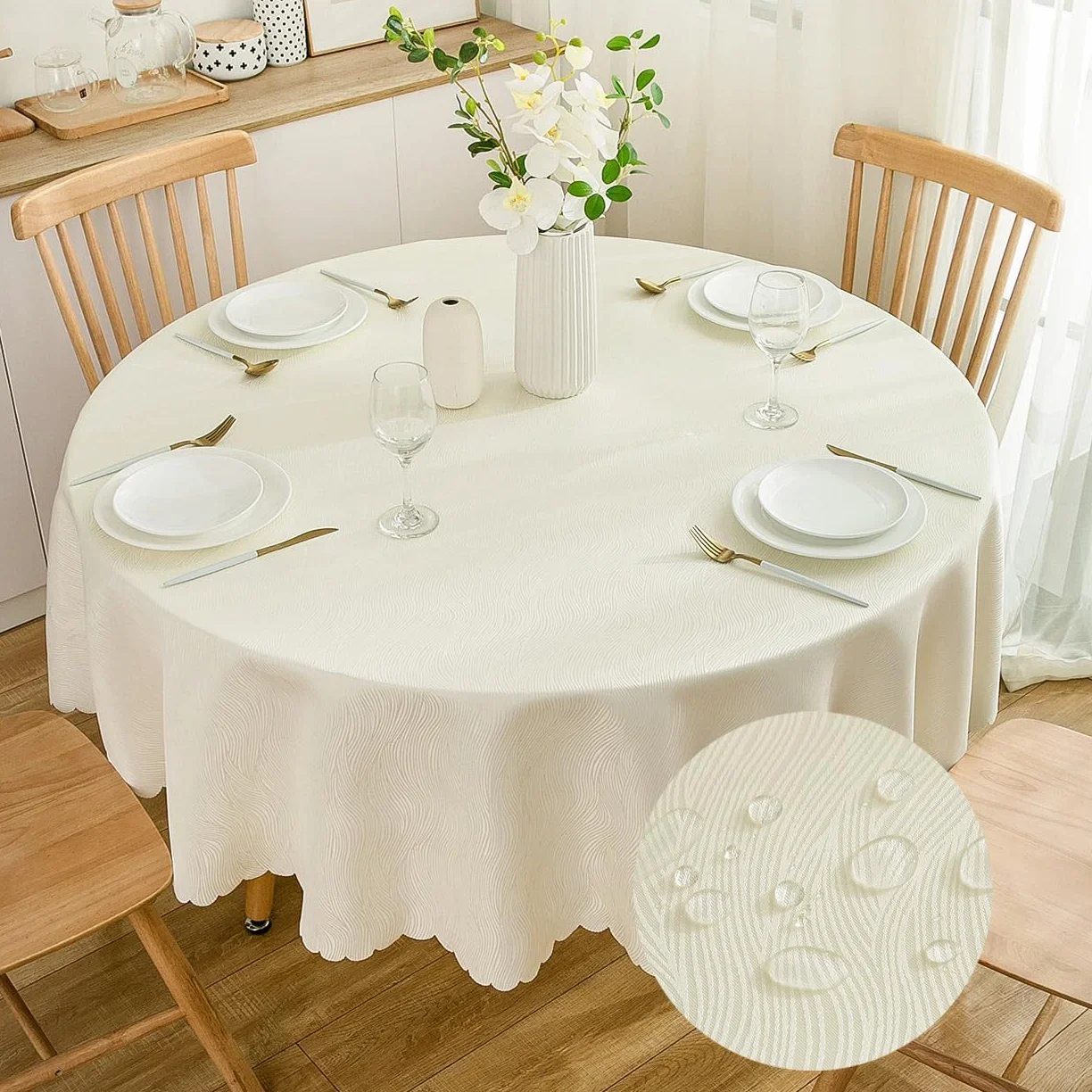Tovaglia Rotonda Jacquard 160 cm Idrorepellente Beige