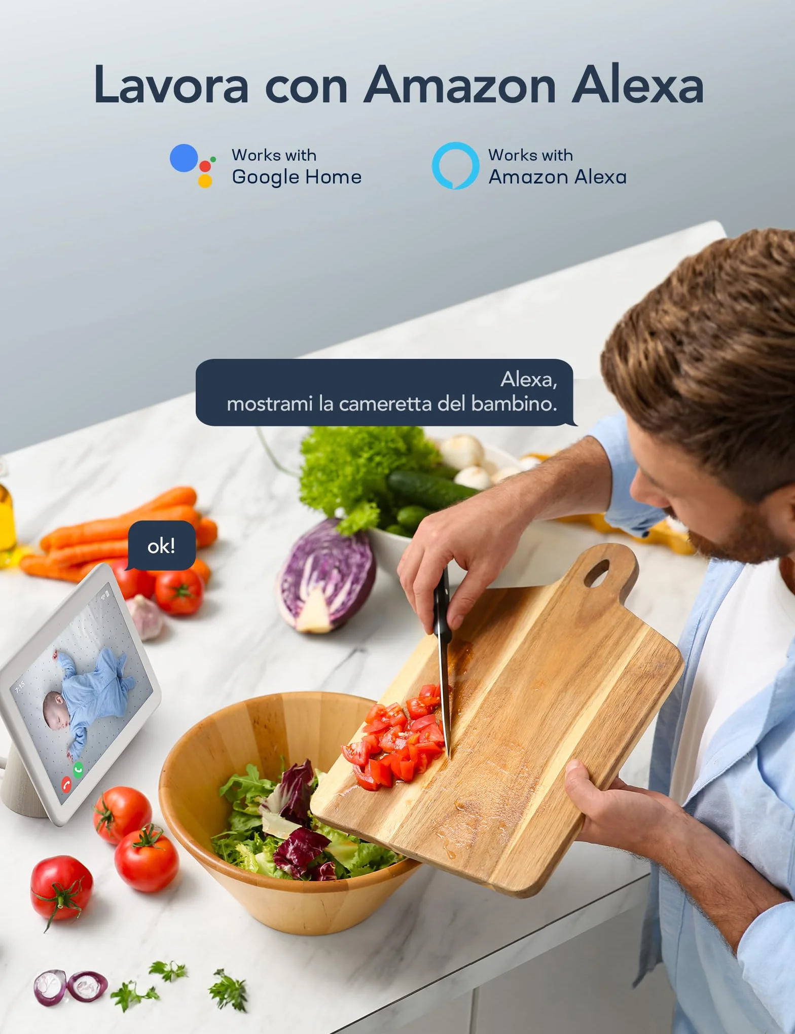 GNCC Telecamera WiFi Interno 2K Sorveglianza con Rilevamento Movimento Audio Bidirezionale Rotazione 360° Compatibile Alexa 2,4GHz
