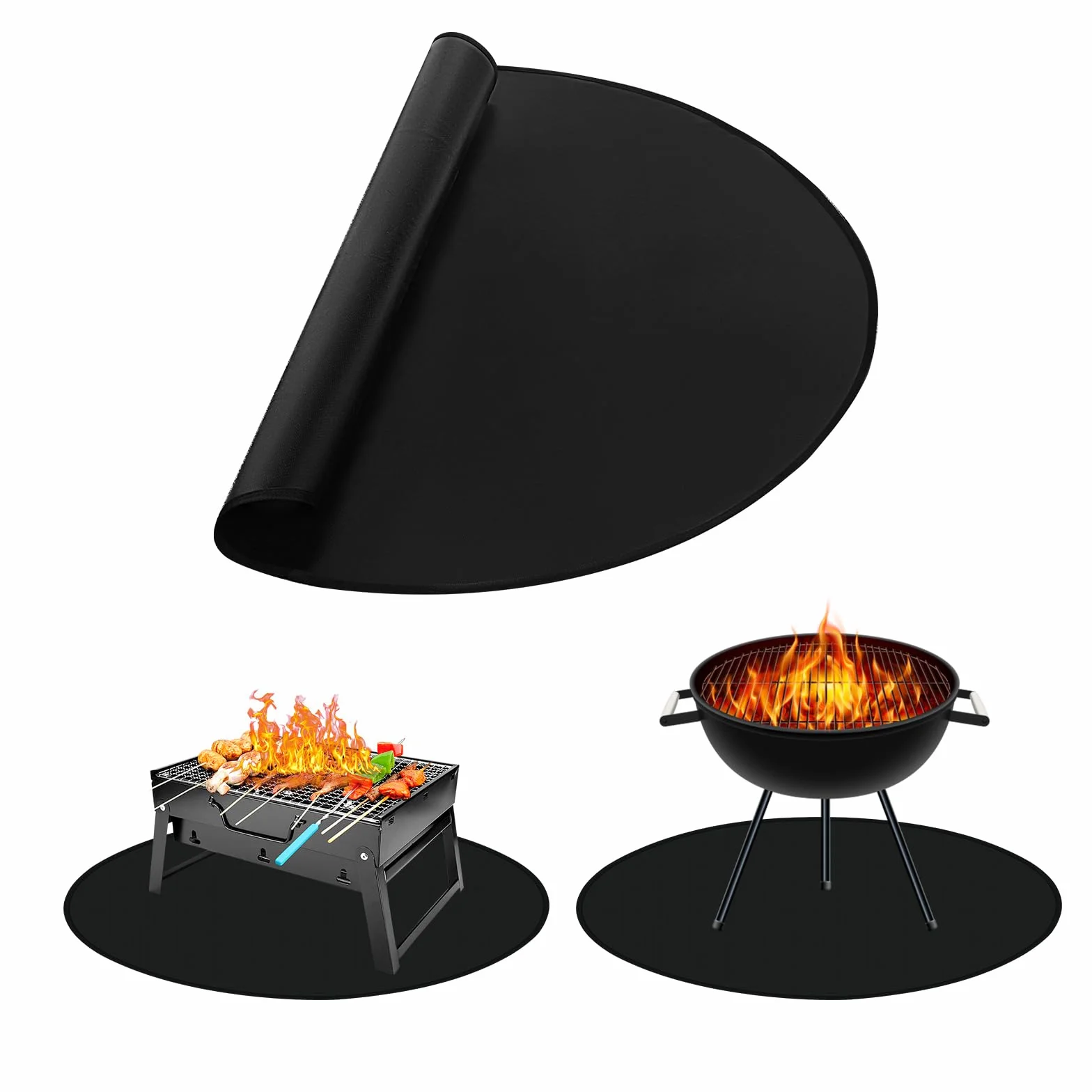 TopHomer Tappetino per braciere, 101 x 101 cm, rotondo, ignifugo, per esterni, braciere pieghevole, tappetino per grill, resistente, per terrazze, erba, prato, cortile e campeggio all'aperto