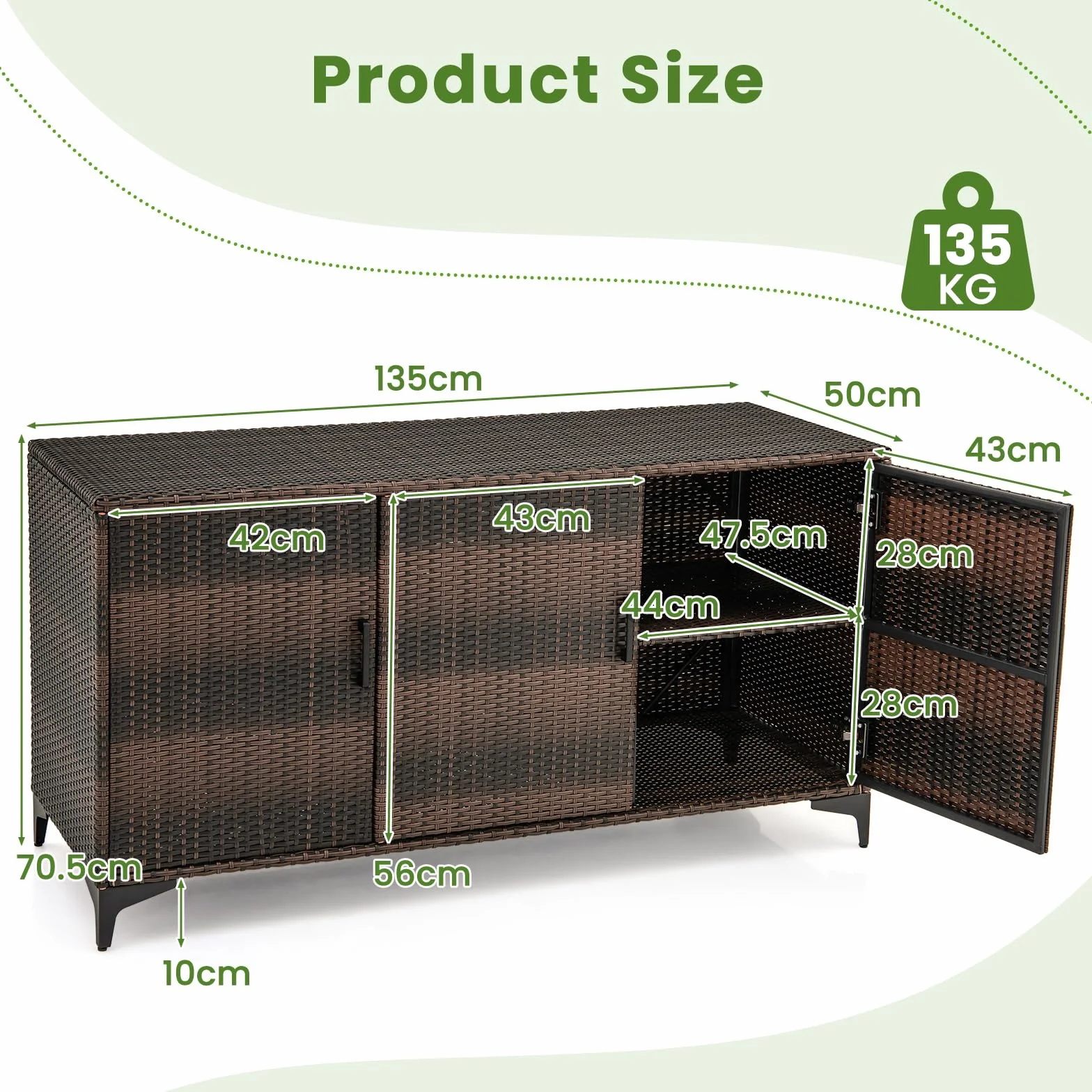 GIANTEX Armadio da Giardino Rattan Wicker 3 Porte Ripiani Rimovibili Impermeabile Marrone