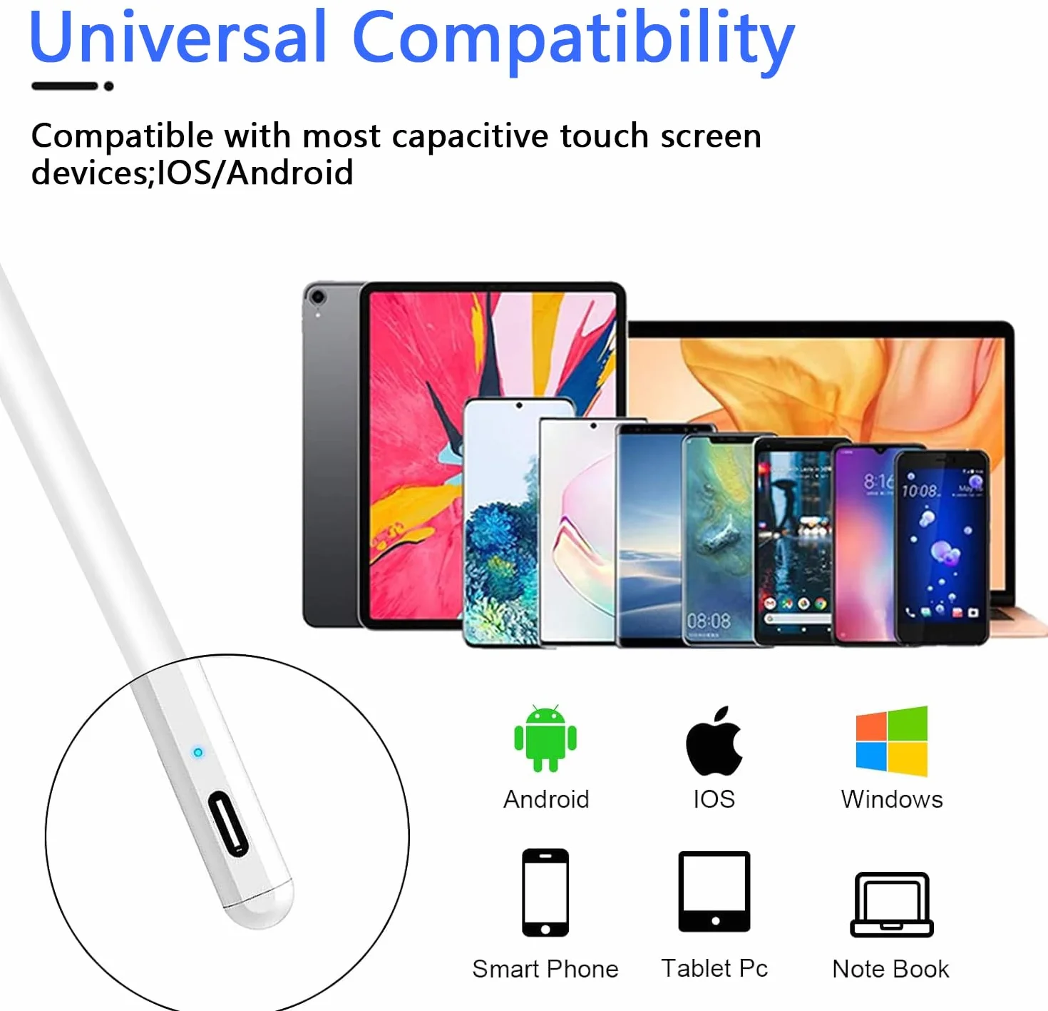 Penna Touch ad Alta Sensibilità per Tablet Compatibile Samsung Vivo Xiaomi Huawei Android iOS