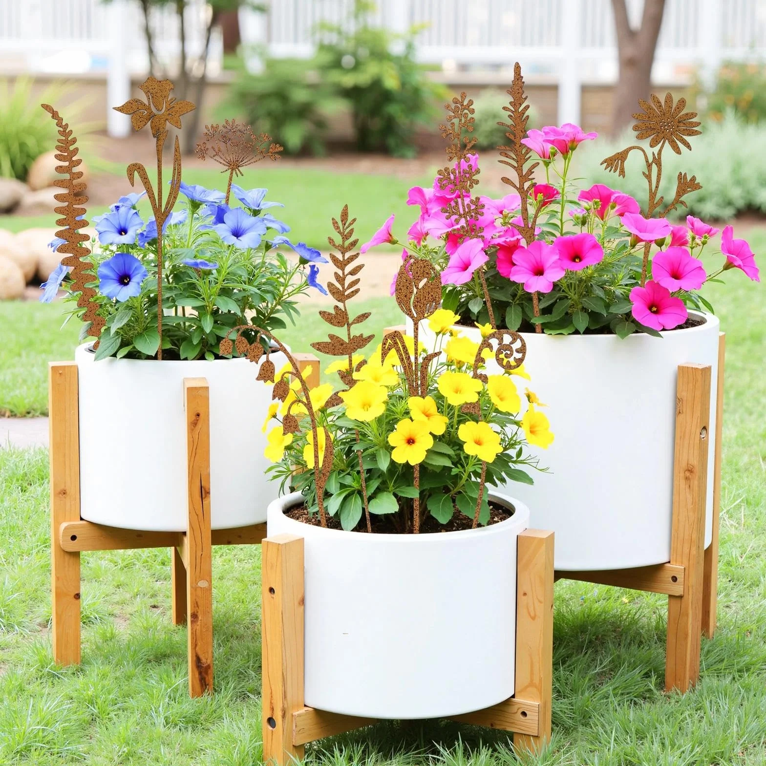 Set di 10 decorazioni da giardino in metallo per piante, decorazione da giardino, decorazione in ruggine, per prati, cortili, balconi