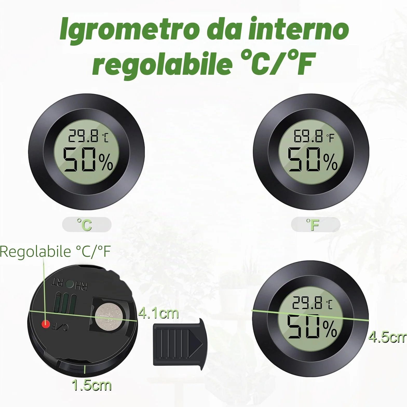 Mini Termometro Igrometro Digitale, ℃/℉ Regolabile, da Interno, Nero, 6 Pezzi, per Casa e Serra
