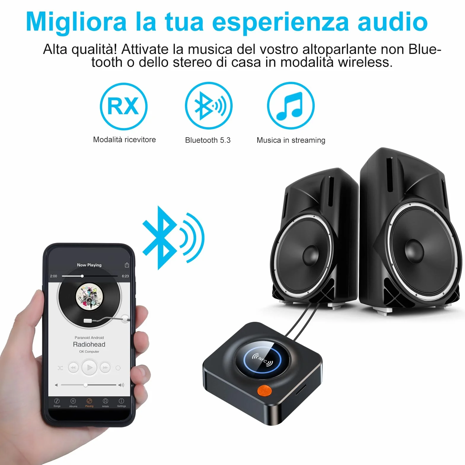 eppfun Ricevitore Bluetooth 5.3 HiFi Adattatore Audio RCA AUX Jack 3.5mm per Stereo Casa