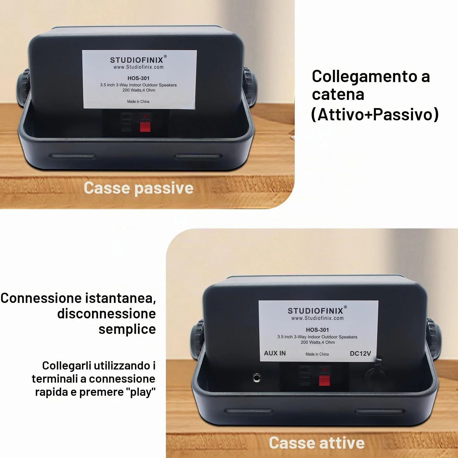 STUDIOFINIX Altoparlanti Bluetooth 200W 3 Vie 3,5 Pollici Impermeabili Marine con Montaggio a Parete Nero