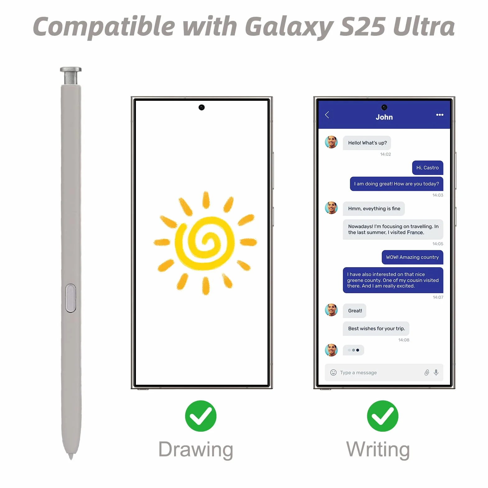 S pen Pennino capacitivo di ricambio per Galaxy S25 Ultra, compatibile con Samsung Galaxy S25 Ultra, Grigio