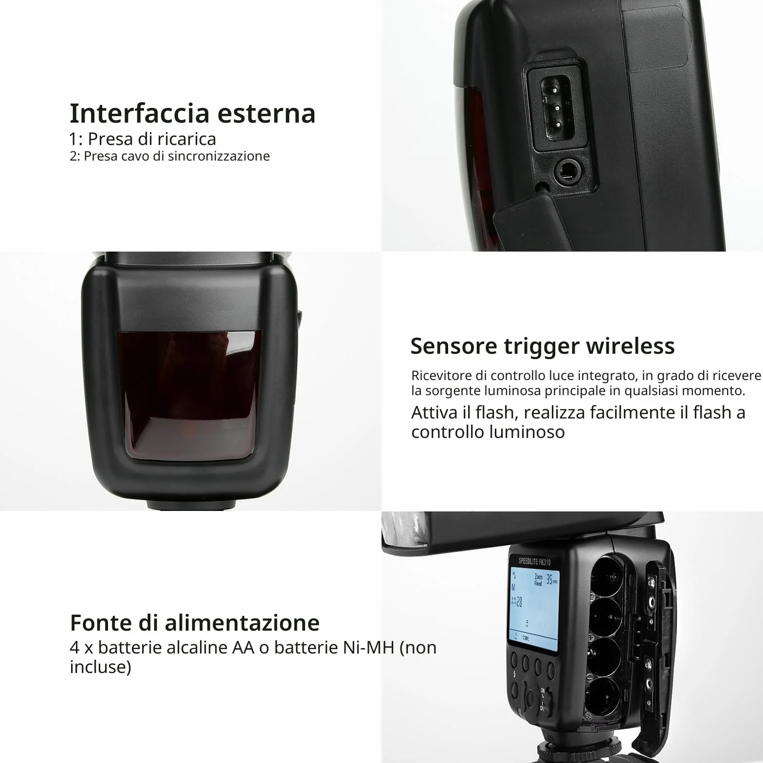 PHOTOOLEX LCD Flash Speedlite per Canon Nikon Sony Panasonic Olympus Fujifilm Pentax Sigma Minolta Leica SLR Digitale