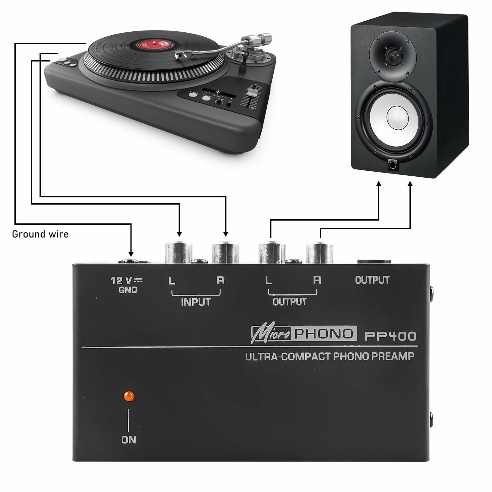 Phono Preamplificatore Preamp per Giradischi MM RCA Input Output con Alimentatore