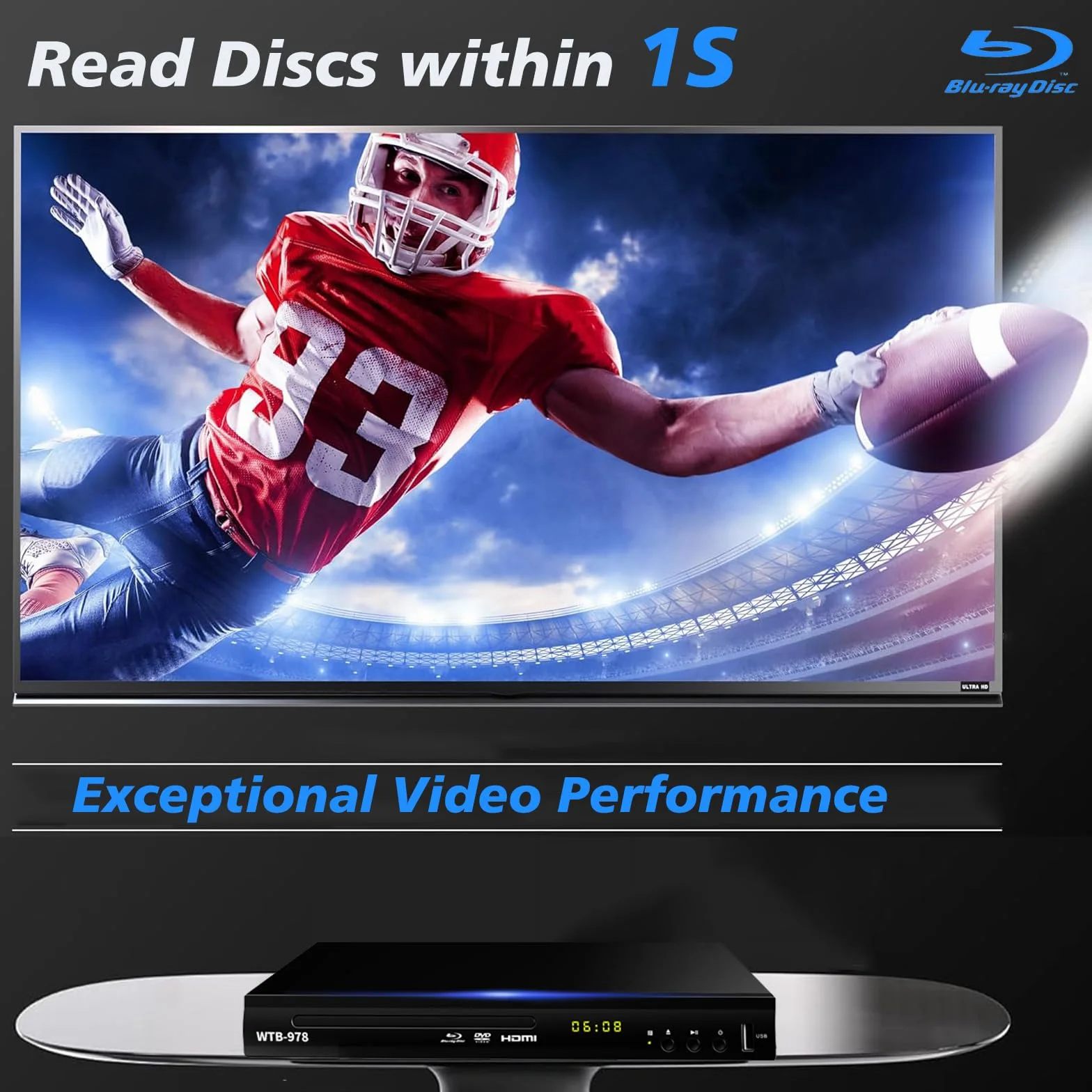 Lettore DVD Blu-ray Full HD 1080P Dolby Audio HDMI AV Coassiale Regione B/2