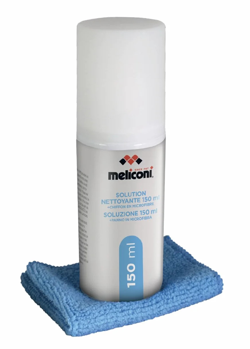 MELICONI Soluzione di Pulizia C-150 150 ml Panno in Microfibra per Schermi TV, Monitor, Smartphone, LCD, Plasma