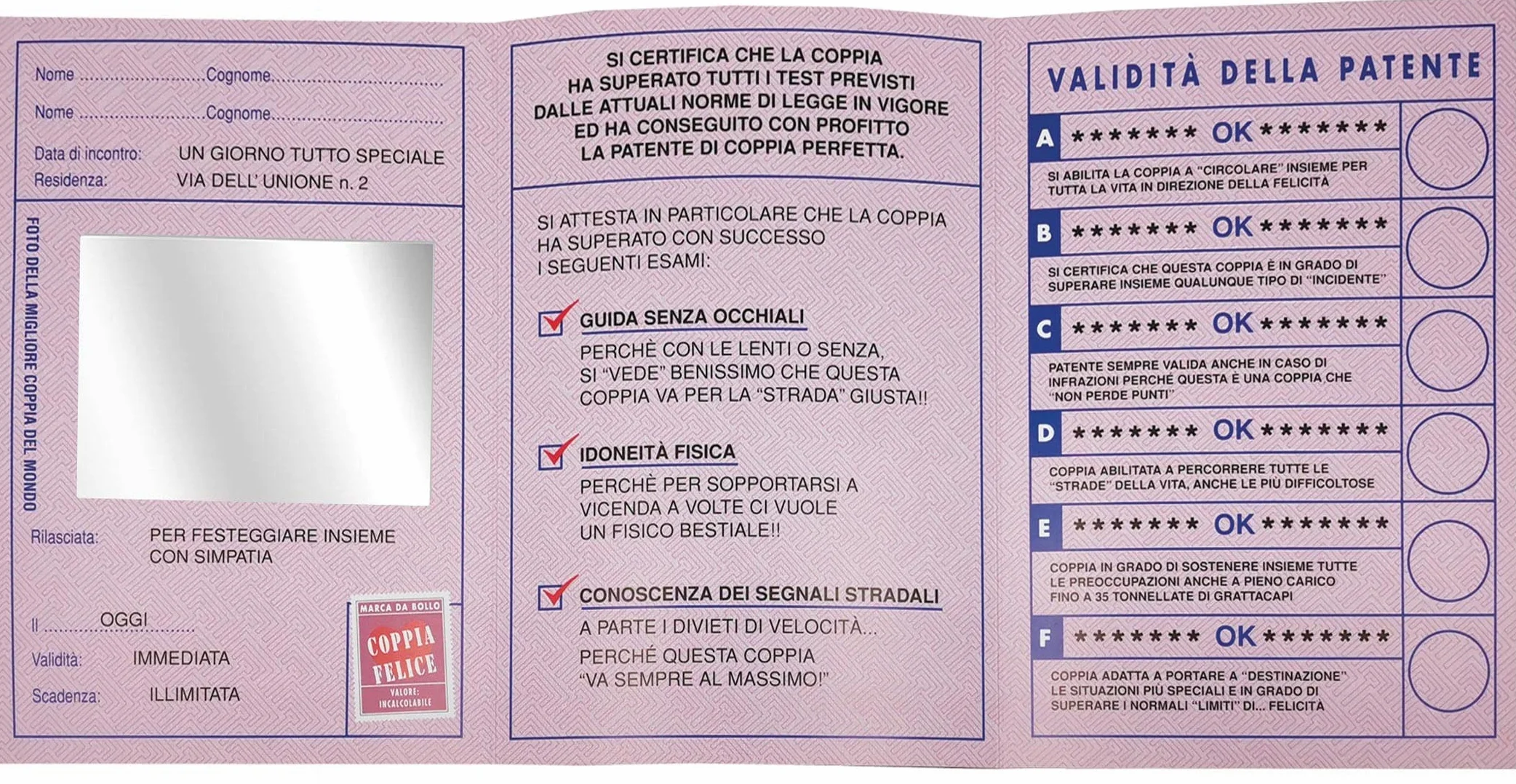 Bombo Biglietto Auguri Matrimonio patente Coppia