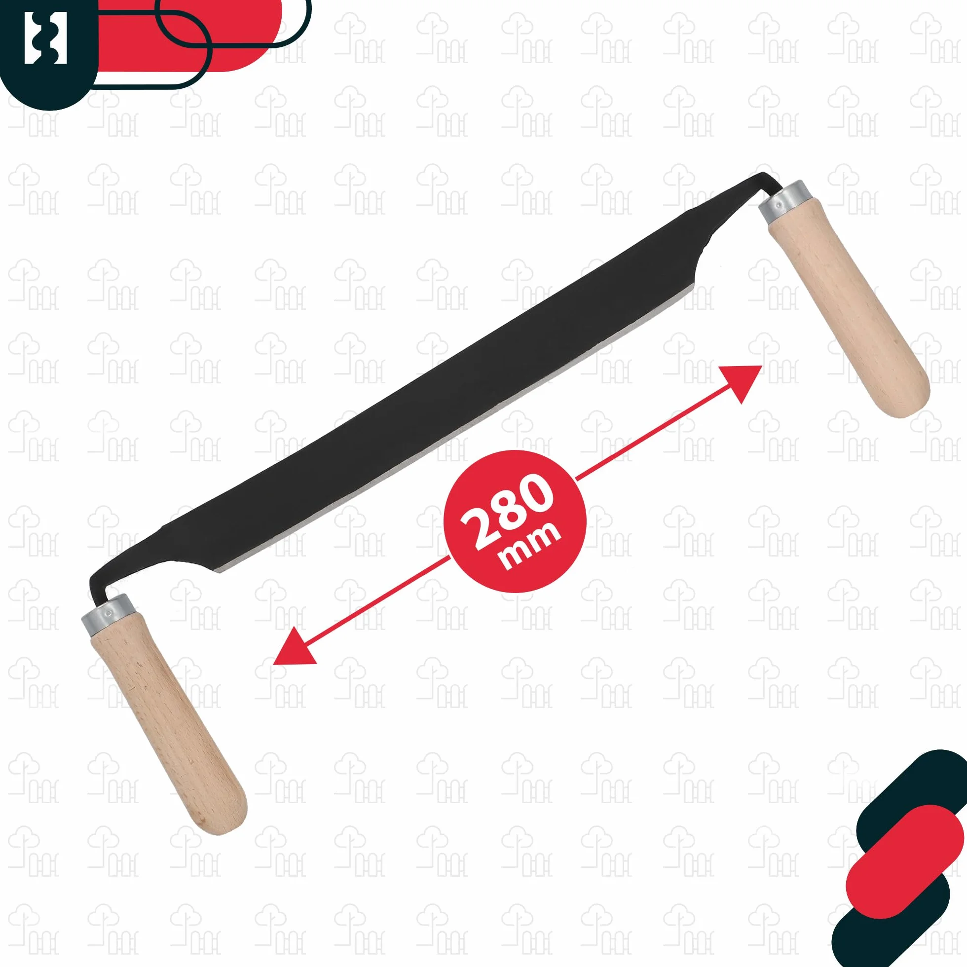 KOTARBAU® Coltello da Trafila - Coltello da Traino - Acciaio al Carbonio - 280 mm - Scortecciatrice per Lavorazione del Legno - Nero - Utensile Manuale per Scortecciare - Manici Ergonomici in Legno