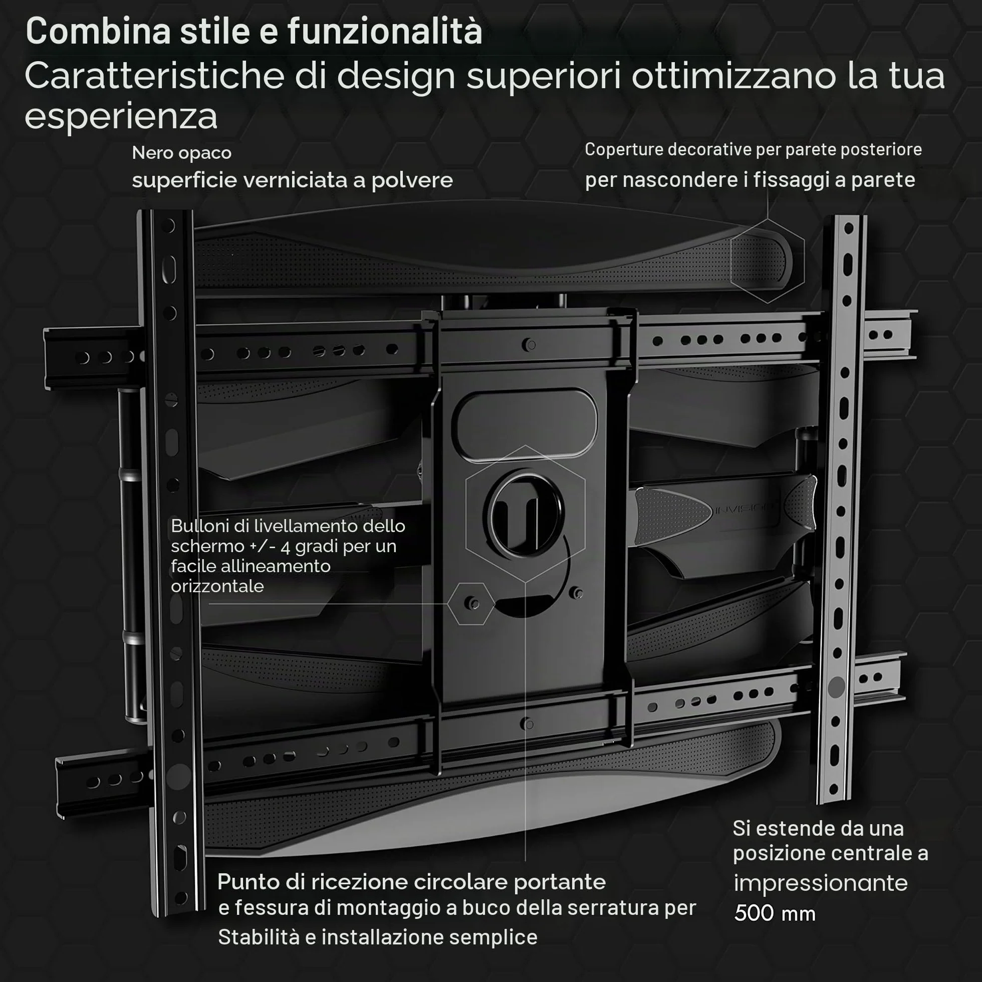 Invision Supporto TV Parete 37-75 Cali VESA 200x200-600x400mm Doppio Braccio Inclinazione Girevole Estensione 50kg