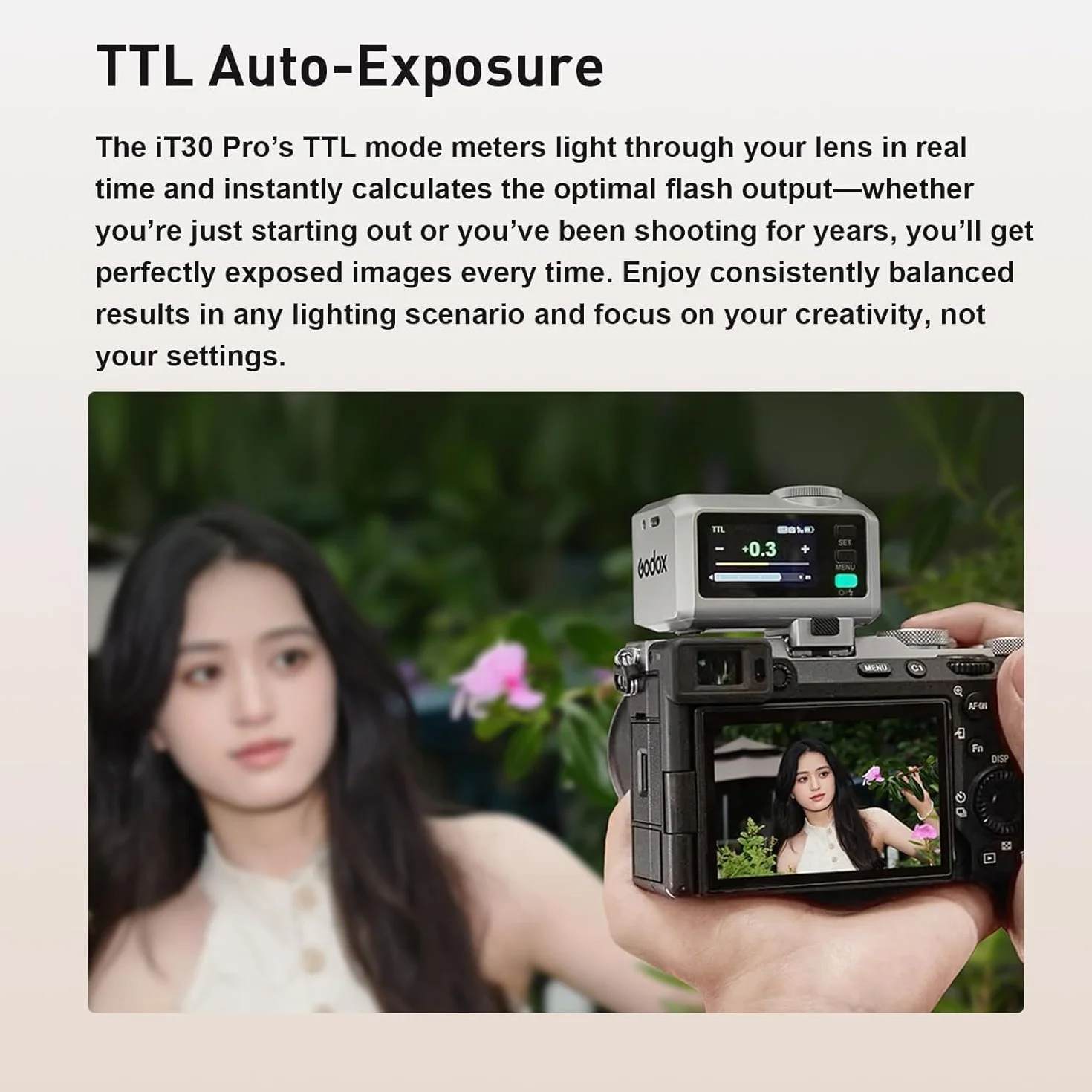 Godox iT30 Pro Flash Mini TTL per Fotocamere Leica, Wireless 2.4G HSS 1/8000s Touchscreen, Ricaricabile Nero