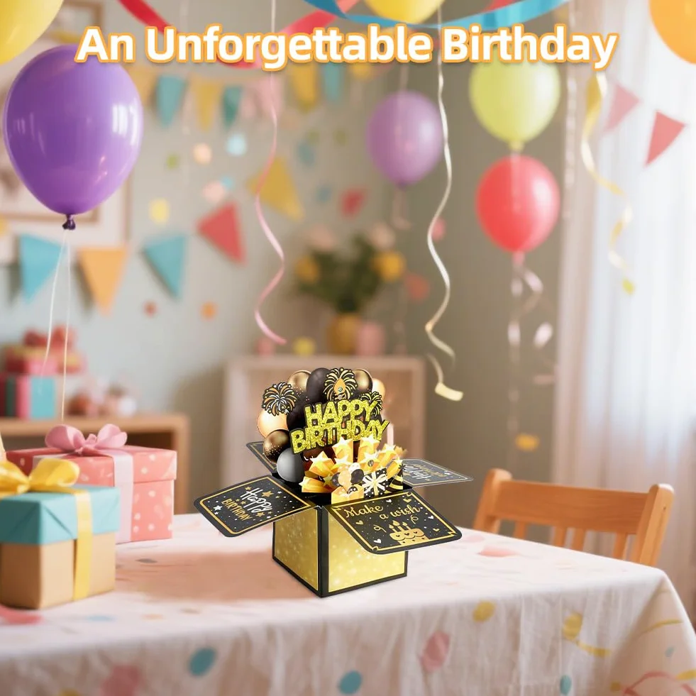 Vicloon Biglietti di Compleanno 3D con Musica e Luci, Pop Up Happy Birthday Card, Spegnere Candele LED