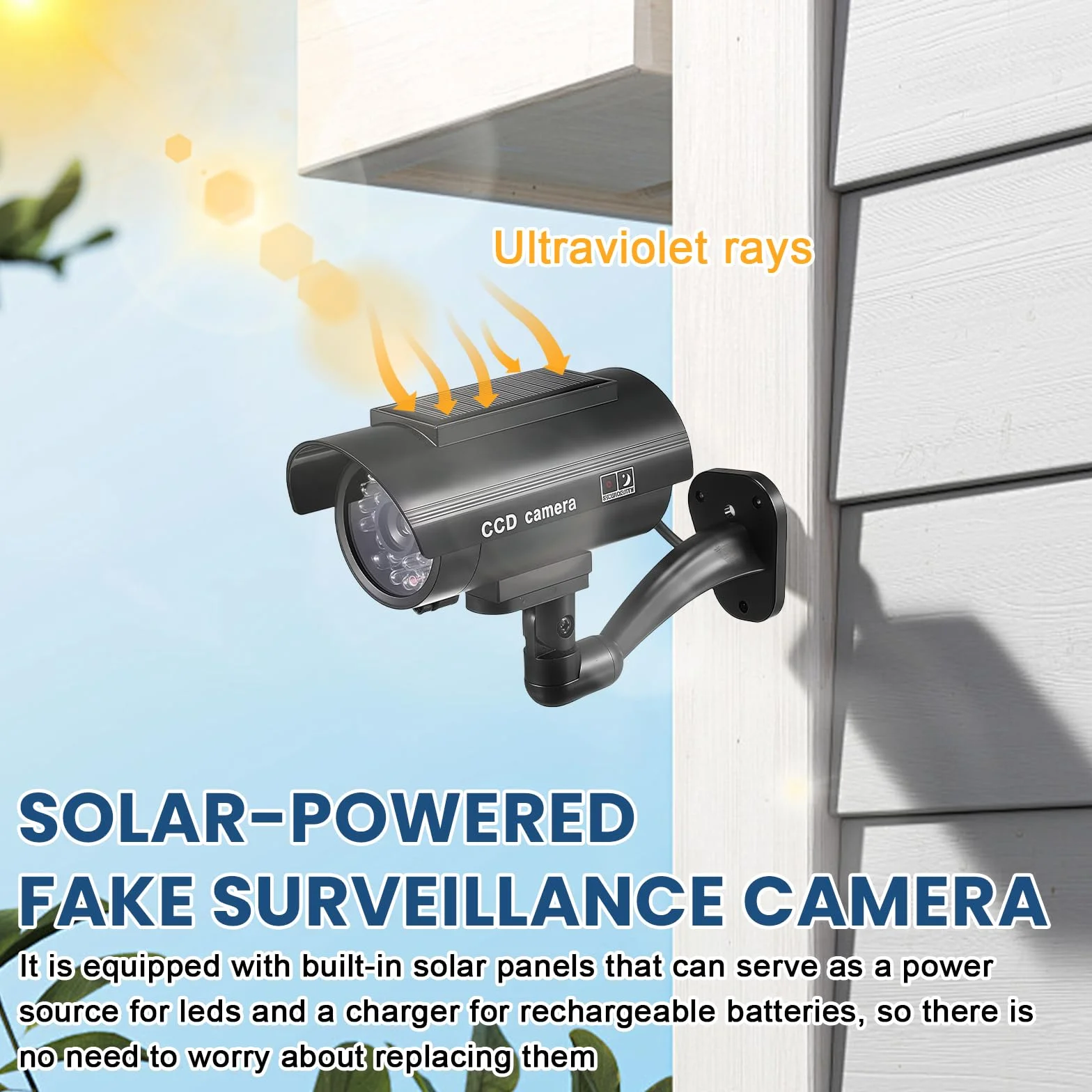 Sporgo telecamera finta per esterni con luce LED rossa lampeggiante, sorveglianza finta solare per interni ed esterni