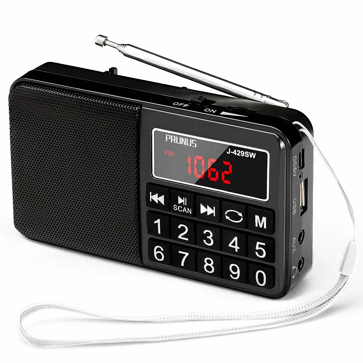 PRUNUS J-429 Radio Portatile FM/AM Ricaricabile con Ampio Display e Supporto USB/AUX/TF Card, Nero