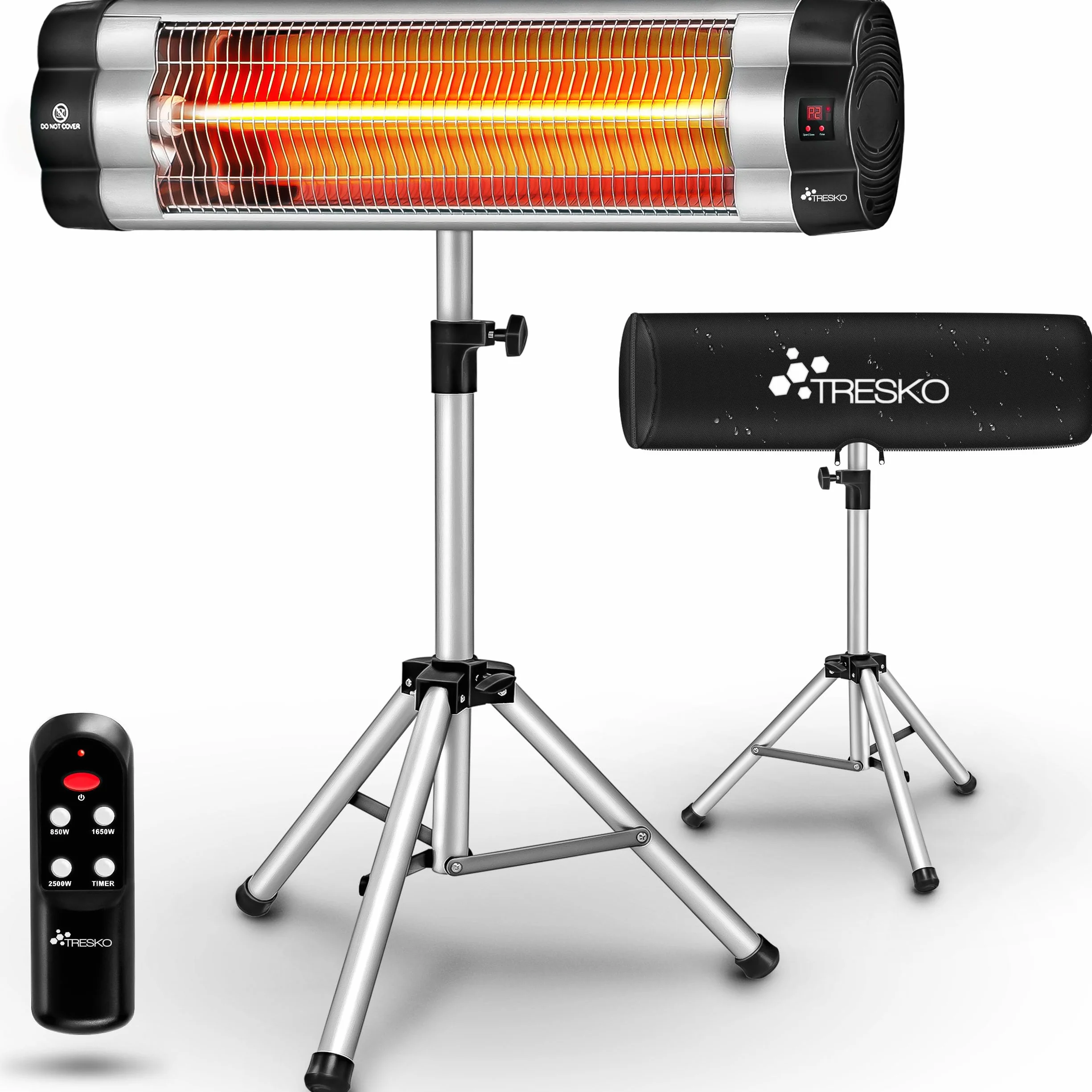 TRESKO Riscaldatore ad Infrarossi 2500W con Telecomando 3 Livelli Calore Stufa Elettrica Esterno Altezza Regolabile