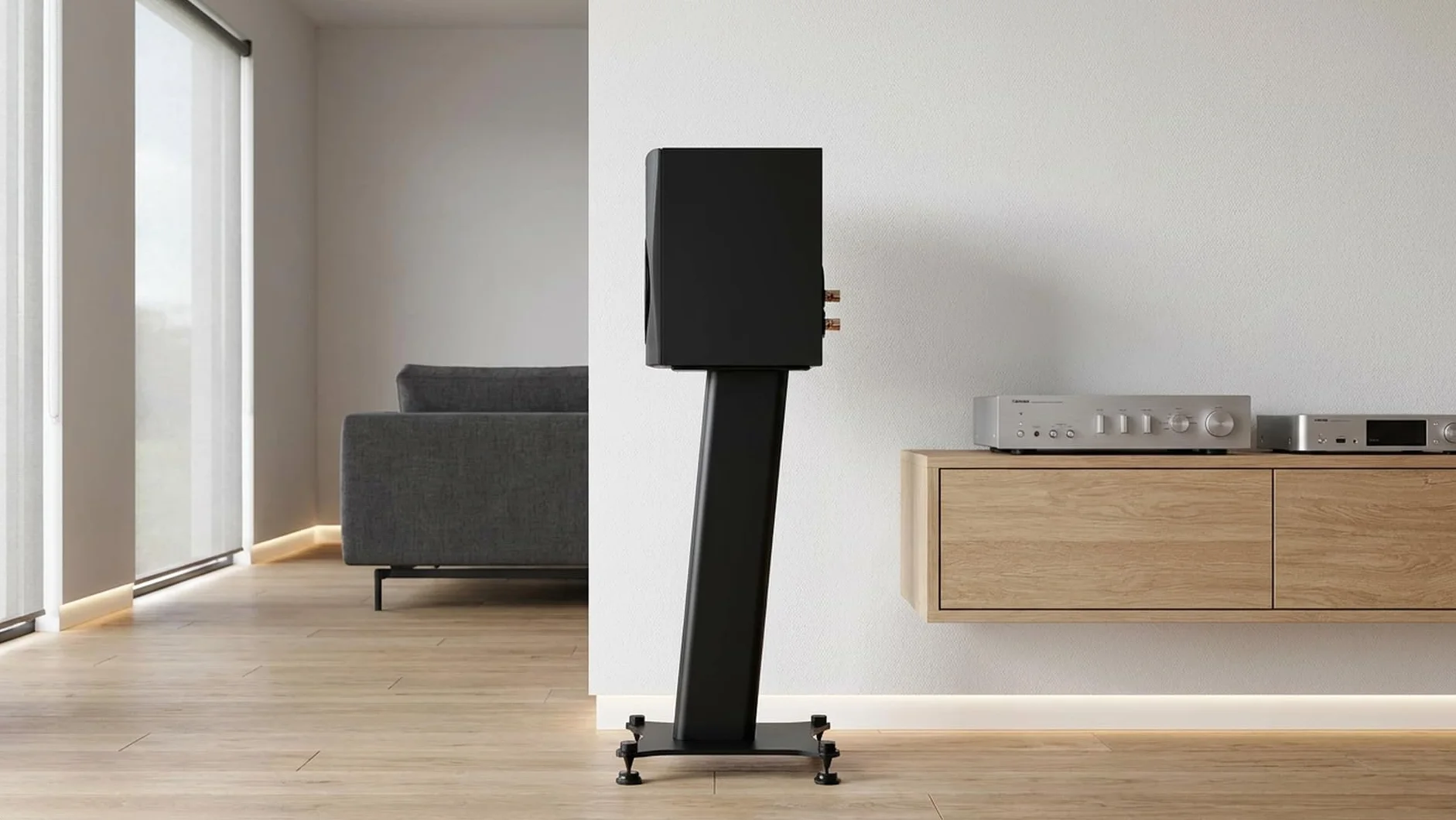 Set di punte e cuscinetti per altoparlanti M6, alluminio nero, Ø10 mm cono con radius pad Ø20 mm, ammortizzatori vibrazioni HiFi