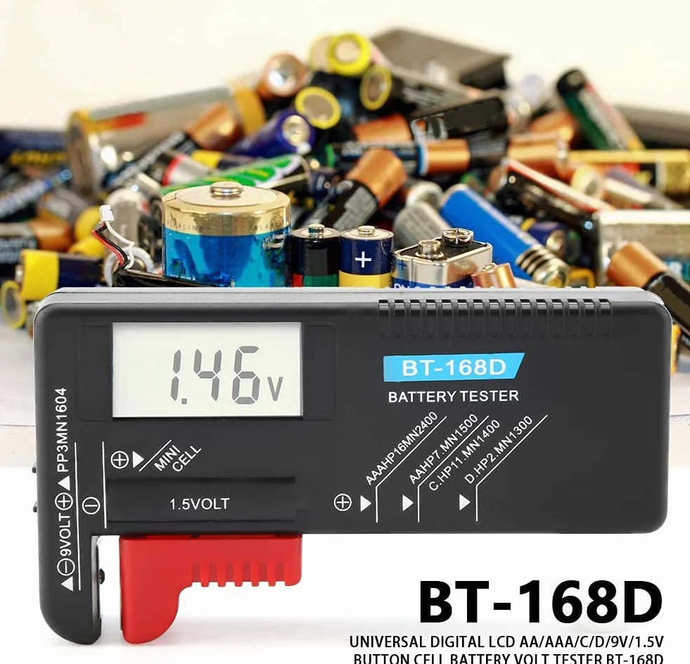 Testeur de Tension Batterie BT-168D - Checker Monitor Digitale pour AA AAA CD 9V 1.5V Pile Bouton