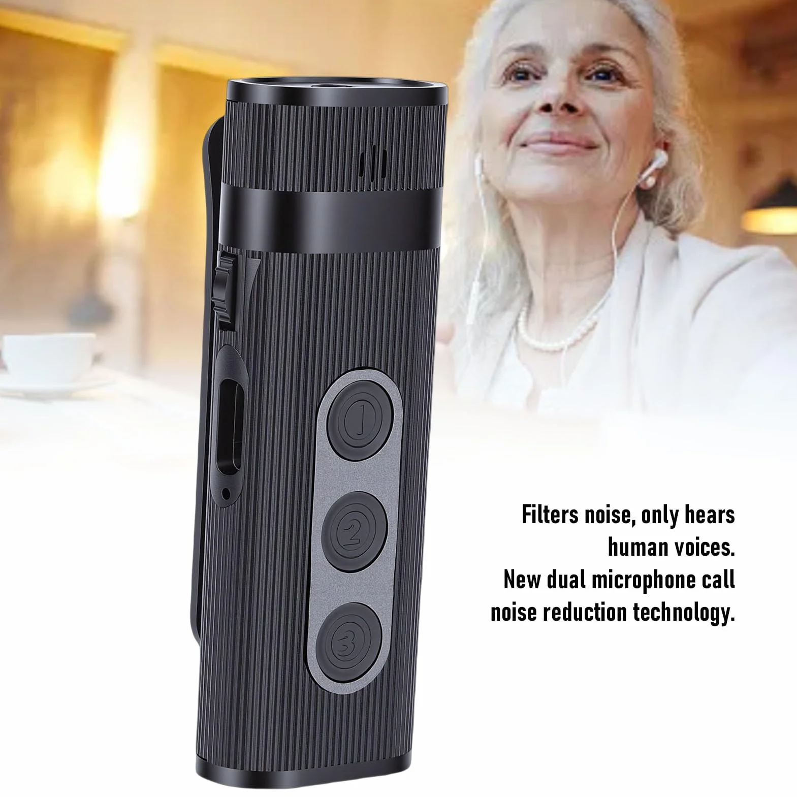 Amplificatore Sonoro per Anziani Ricaricabile con Cancellazione del Rumore, Discreto (BLACK)