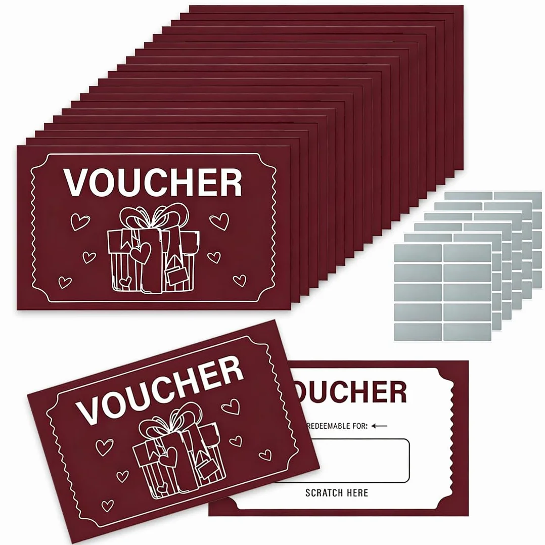 Carte Gratta e Vinci Vuote Rosso con Adesivi, Biglietti Scratch Off per Buoni Regalo DIY - Fornitura per Feste, Aziende, Compleanni e Matrimoni