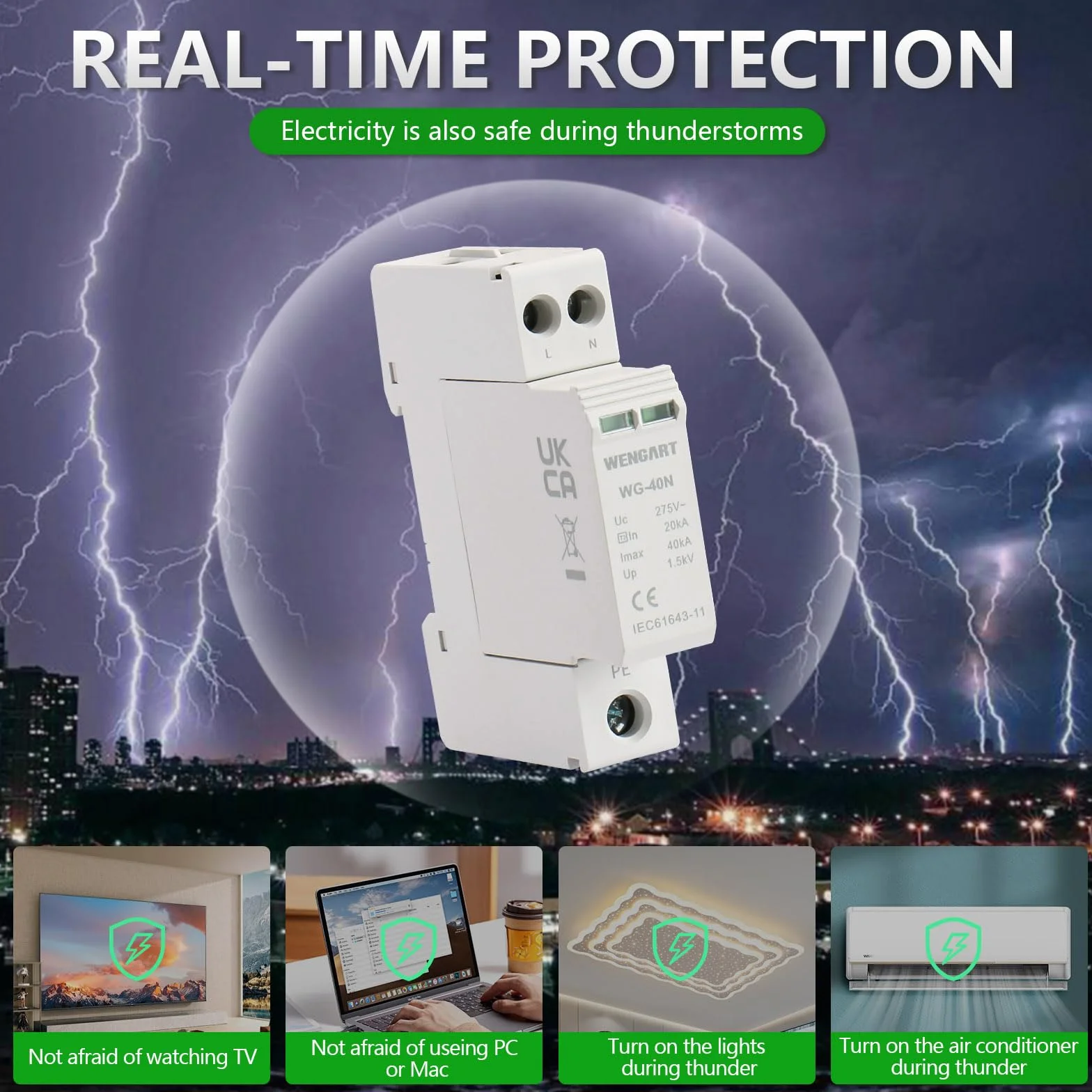Wengart WG-40N Dispositivo di protezione contro le sovratensioni 2P 20-40KA 18mm