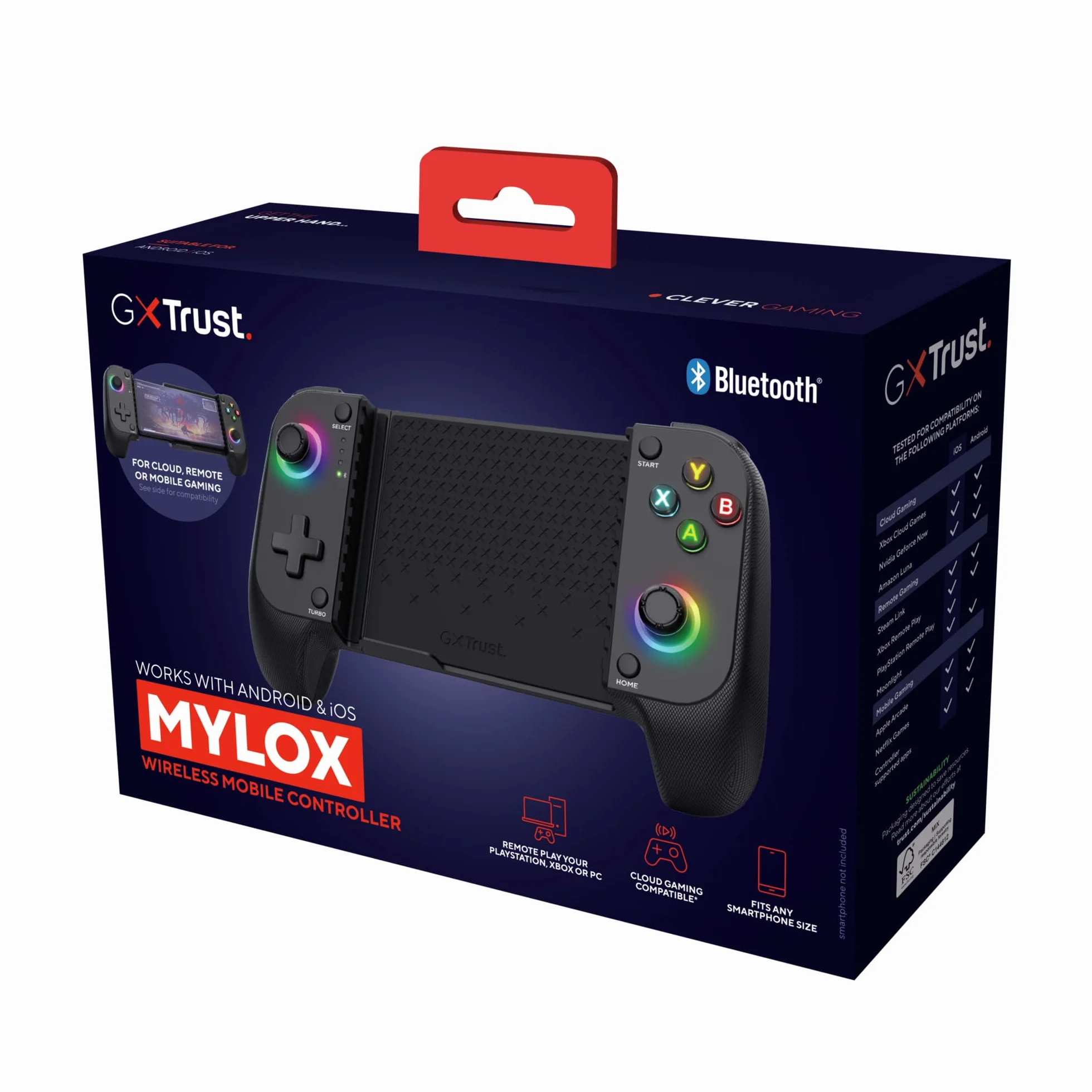 Trust GXT 735 Mylox Controller Bluetooth per Telefono, Gamepad Wireless per iPhone/Android/PS5/Xbox, Nero