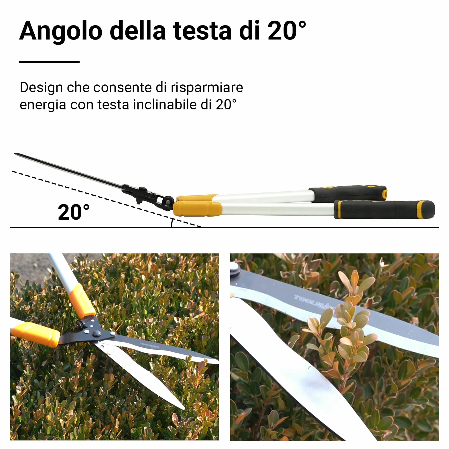 Tagliasiepi 78 cm, cesoie da giardino con sega a mano da 21 cm, cesoie professionali manualmente con design a testa angolata di 20°