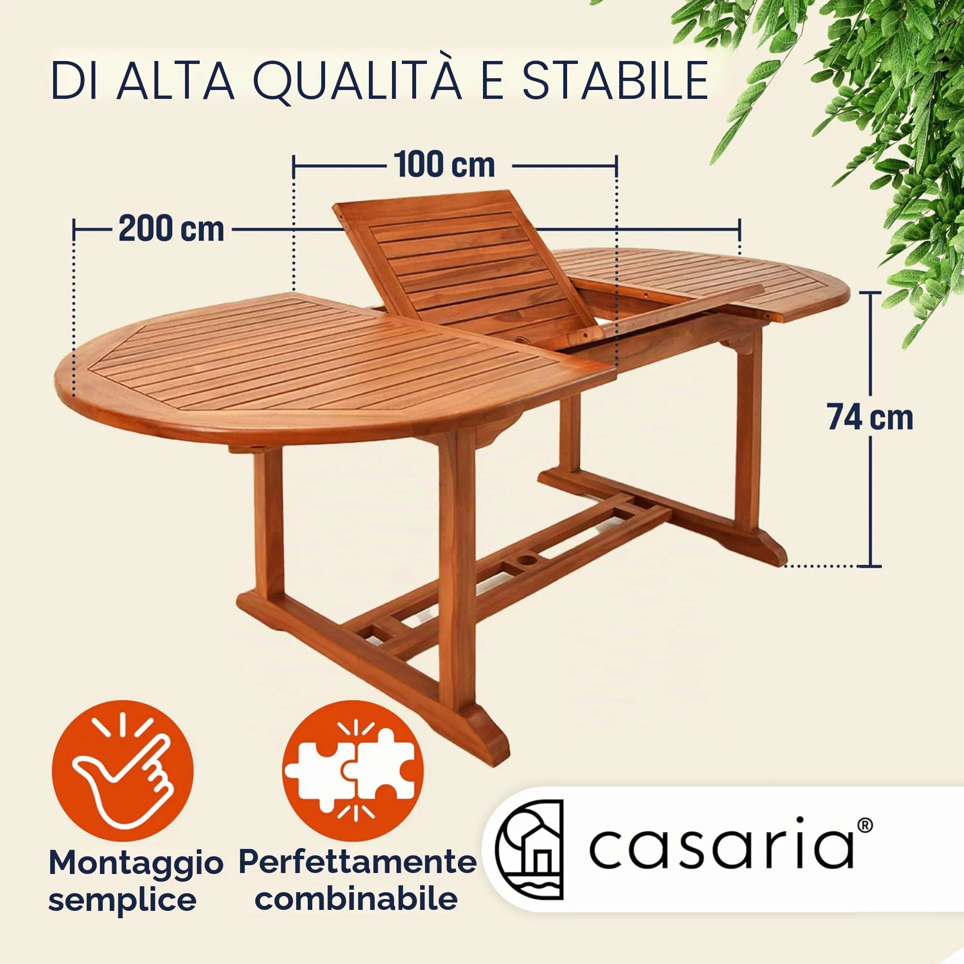 Casaria® Tavolo da Giardino Allungabile 200x100x74 cm Certificato FSC® Legno di Eucalipto Resistente Portata 160kg con Foro Ombrellone per Balcone Terrazza Balcone Esterno