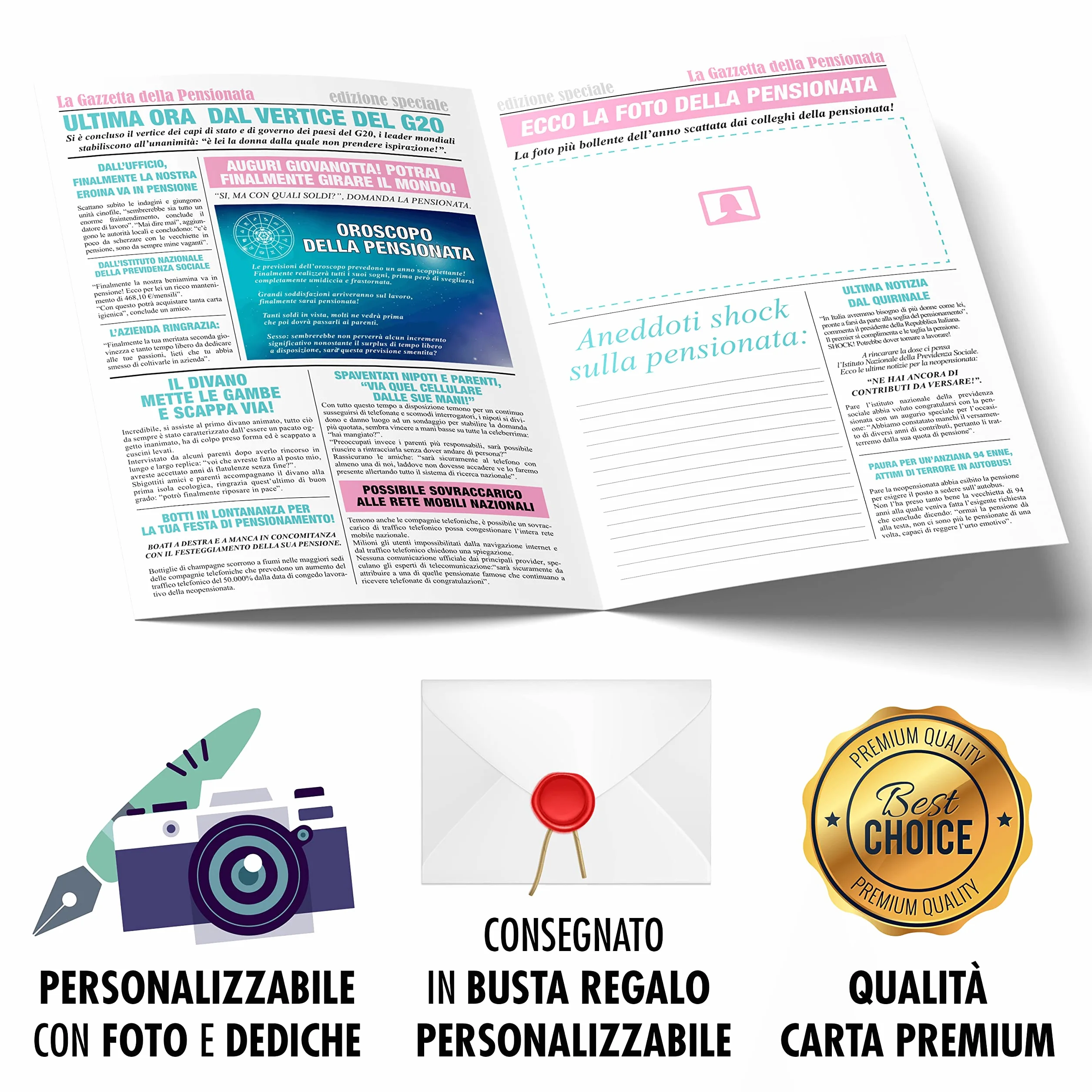 La Gazzetta della Pensionata Maxi Biglietto di Auguri Pensionamento Divertente Donna