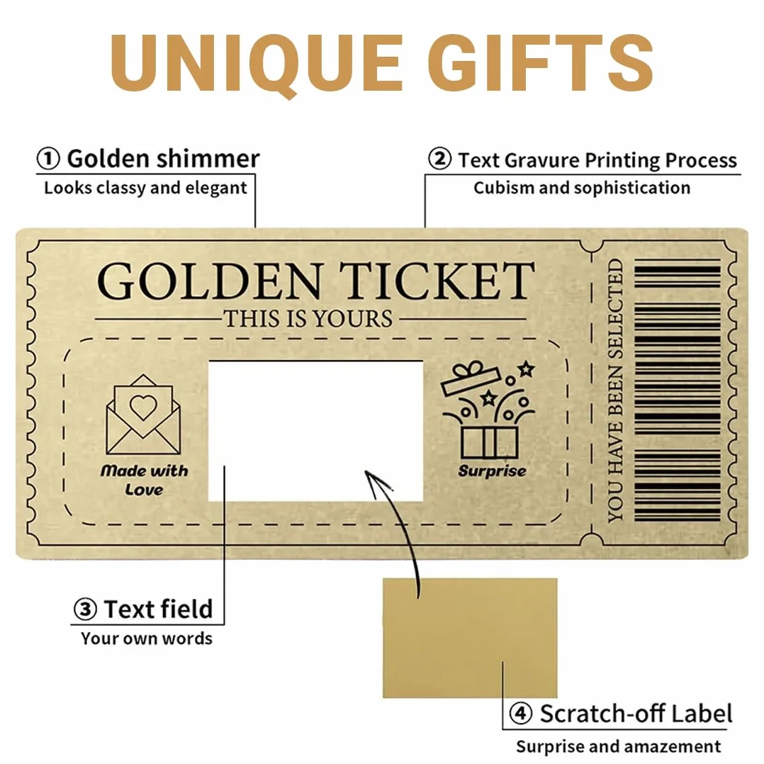 Biglietto d'Oro da Personalizzare 3 Pezzi con Etichetta Gratta e Vinci, Cartoline Regalo con Busta, Auguri Compleanno, Idee Regalo Originali per Donne (Dorato)