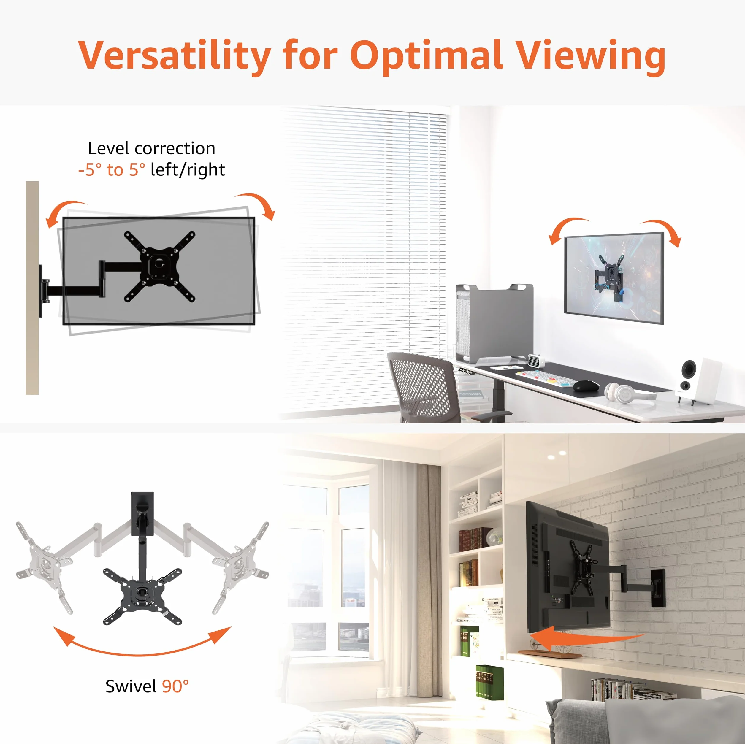 Amazon Basics Supporto da Parete per TV Orientabile Girevole Inclinabile 12-40" 36 Kg VESA 200mm x 200mm Nero