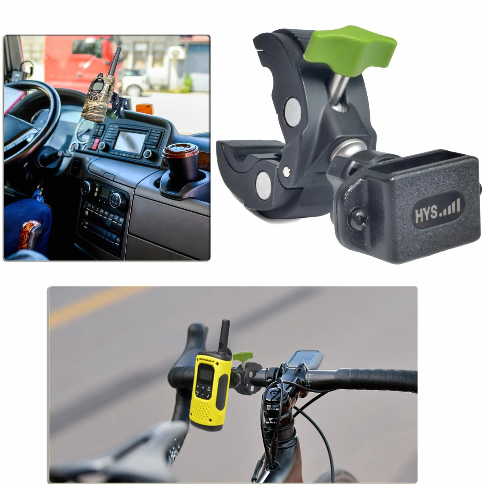 Motorola Cobra Midland Icom Z-2 Supporto bidirezionale per walkie talkie, clip per manubrio bicicletta motocicletta morsetto radio portatile