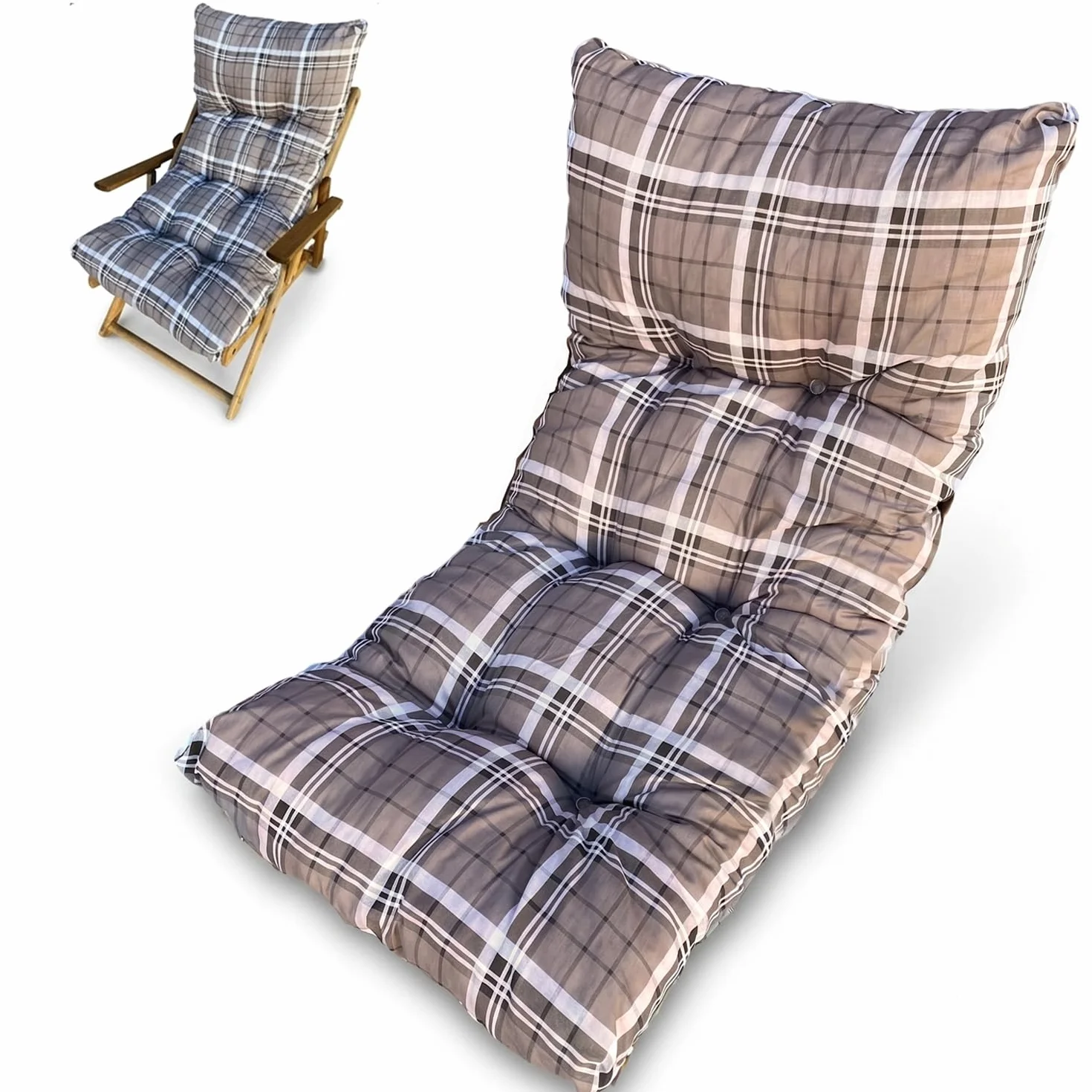 Marvin Cuscino Per Poltrona Sedia Sdraio Relax Giardino Esterno Tessuto In Legno Imbottito Reclinabile Pieghevole (Cappuccino)