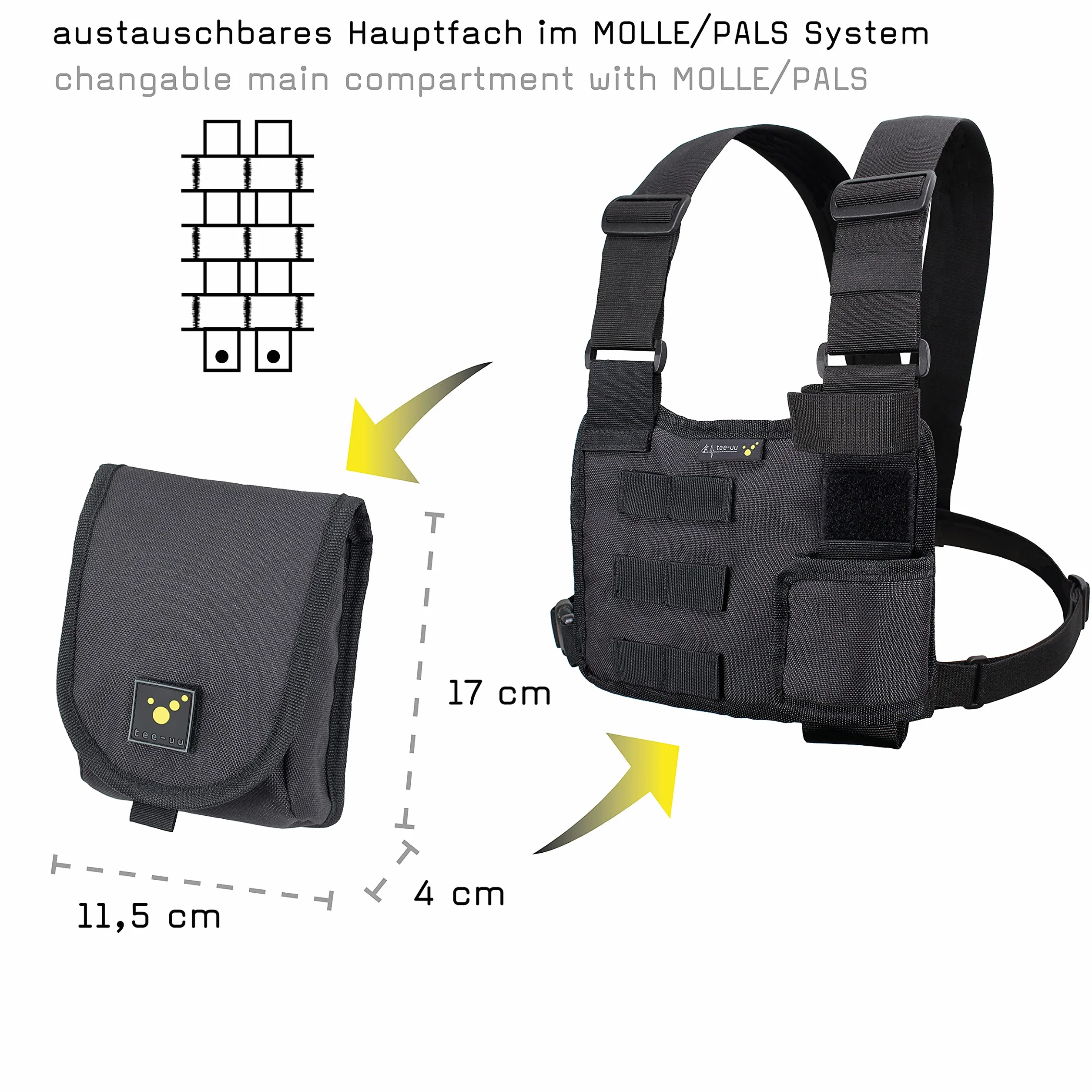 Tee-Uu CHEST MOLLE Nero Imbottitura Traspirante Scomparto Rimovibile